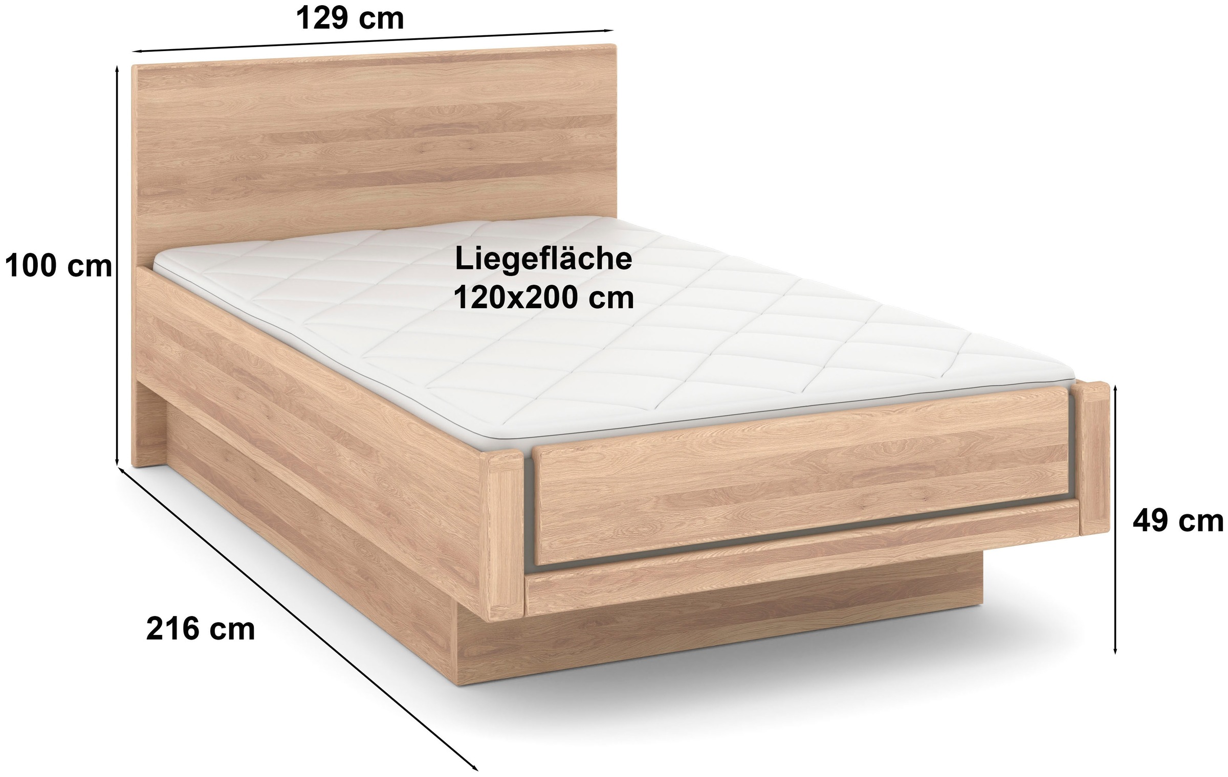 Musterring Holzbett »Sorrent, Bettgestell, Bettrahmen, teilmassiv Eiche«, (MADE IN GERMANY), Eiche teilmassiv, Liegehöhenverstellung, in schwebender Optik