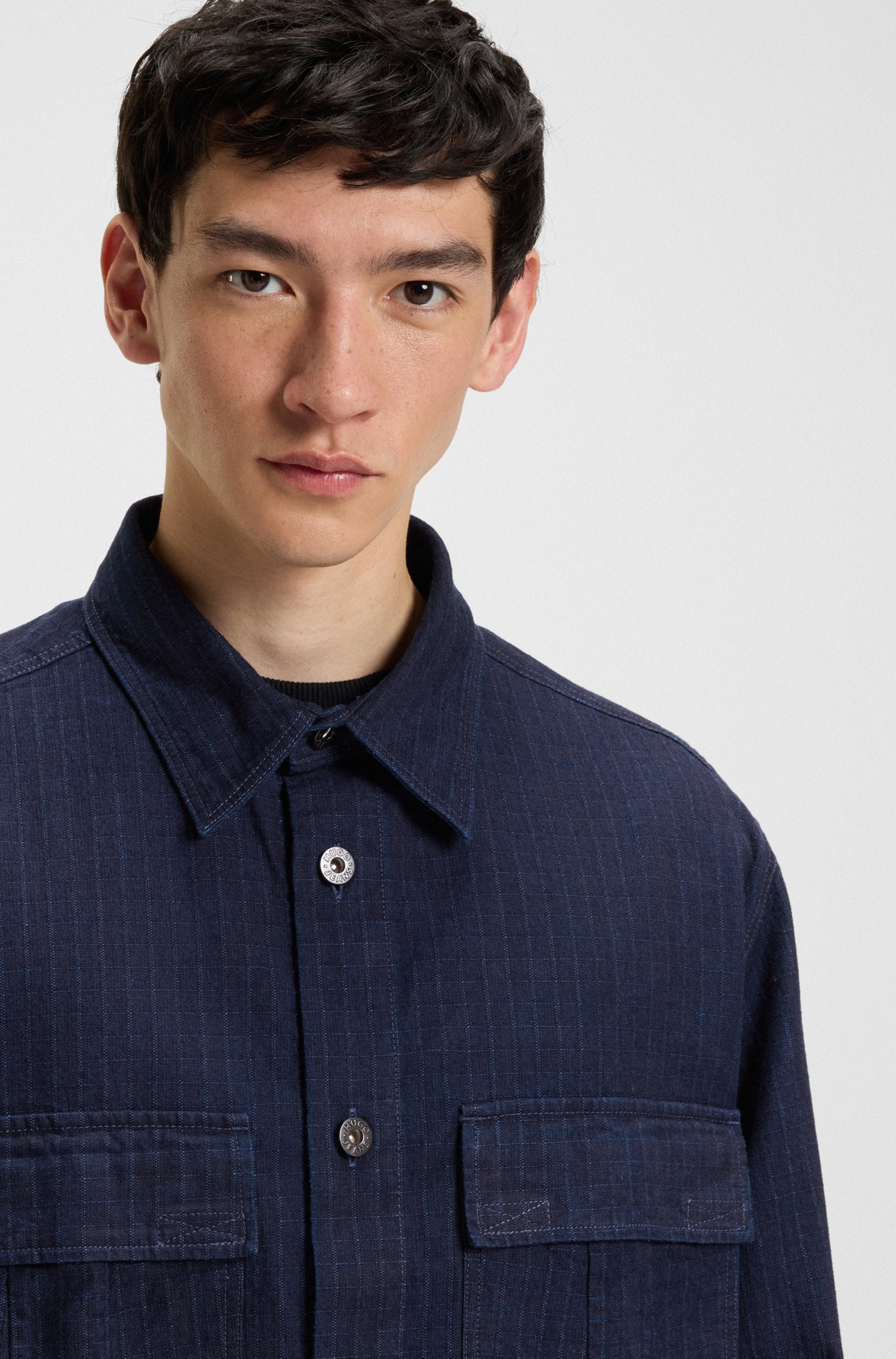 HUGO Blue Langarmhemd »Ebargo«, Kentkragen, oversize fit, Denim-Optik