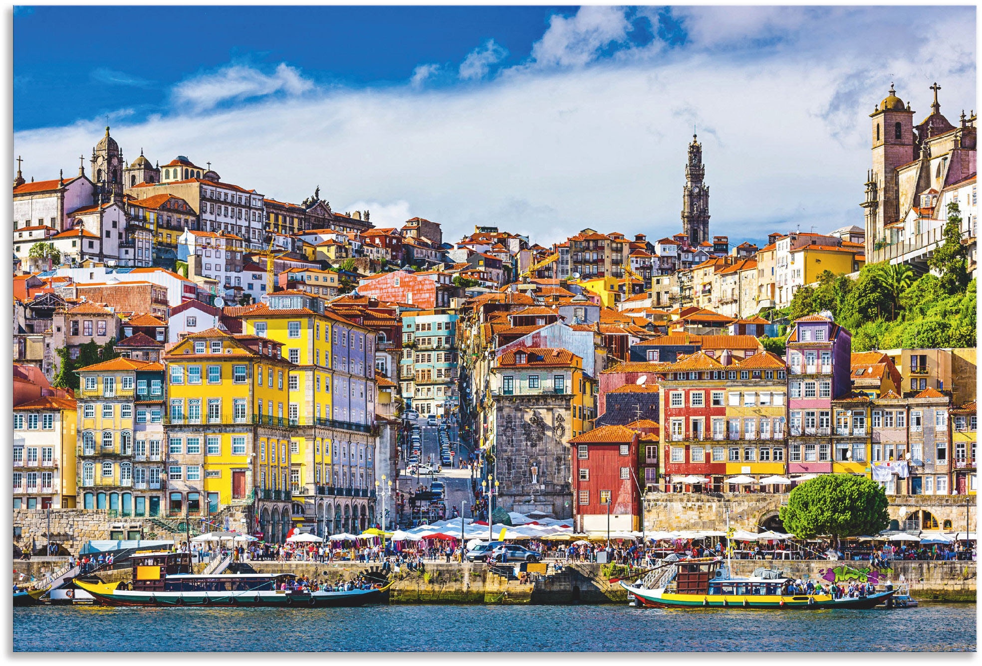 Black Friday Artland Wandbild »Farbiges Panorama Porto«, Bilder von Europa,  (1 St.), als Alubild, Leinwandbild, Wandaufkleber oder Poster in versch.  Größen | BAUR