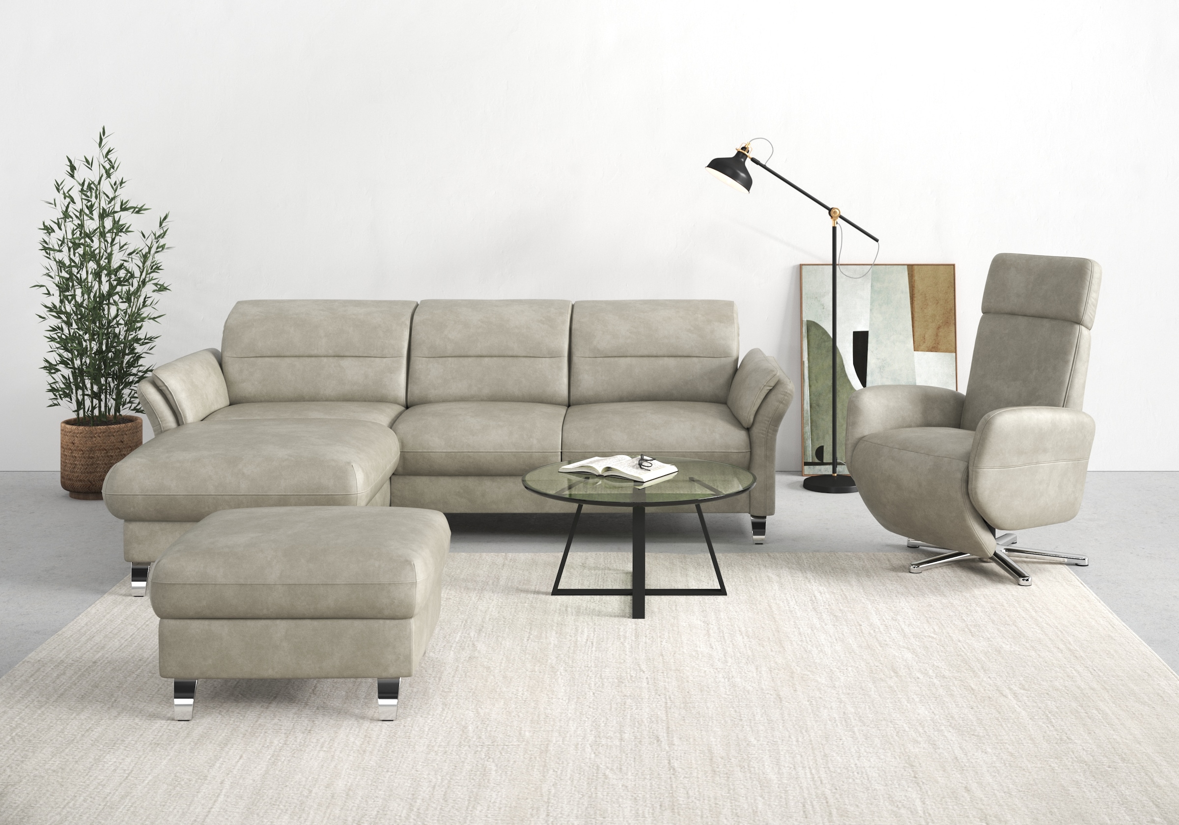 sit&more Ecksofa "Grenoble L-Form mit Federkern" wahlweise mit Schlaffunktion, Bettkasten, Arm- und Kopfteilverstellung