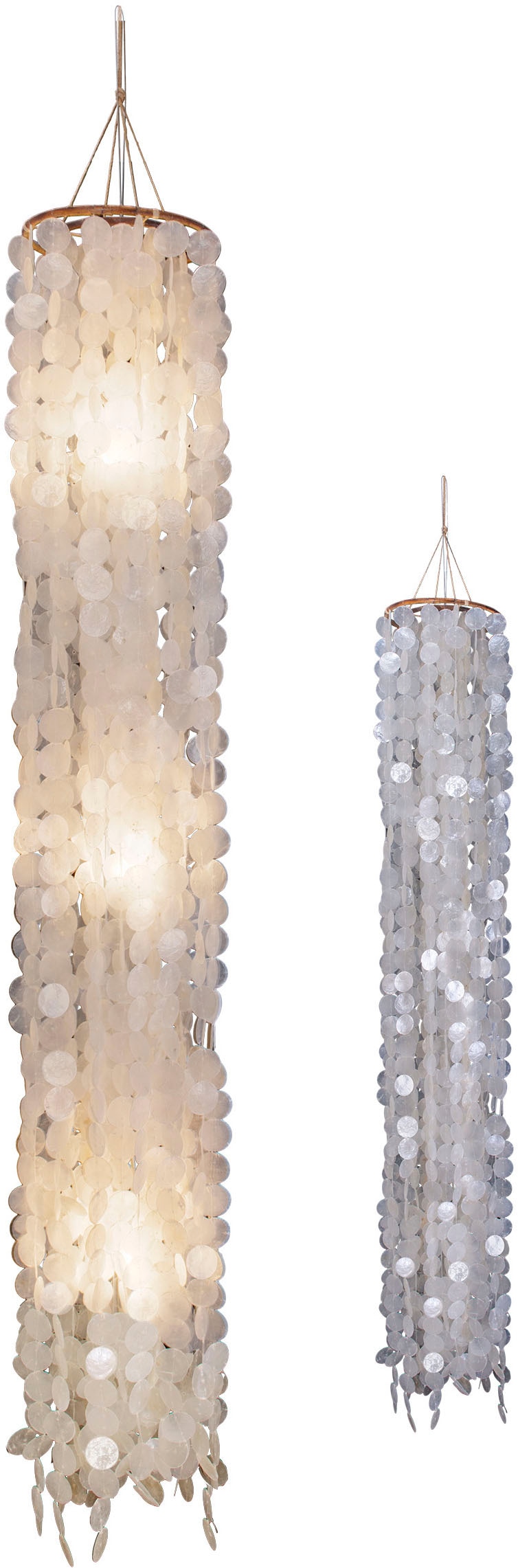 näve Pendelleuchte »Capiz« E27 1 Stk. aus dünnen weißen Muschelplättchen, Holzaufhängung, 3x E27 exkl.