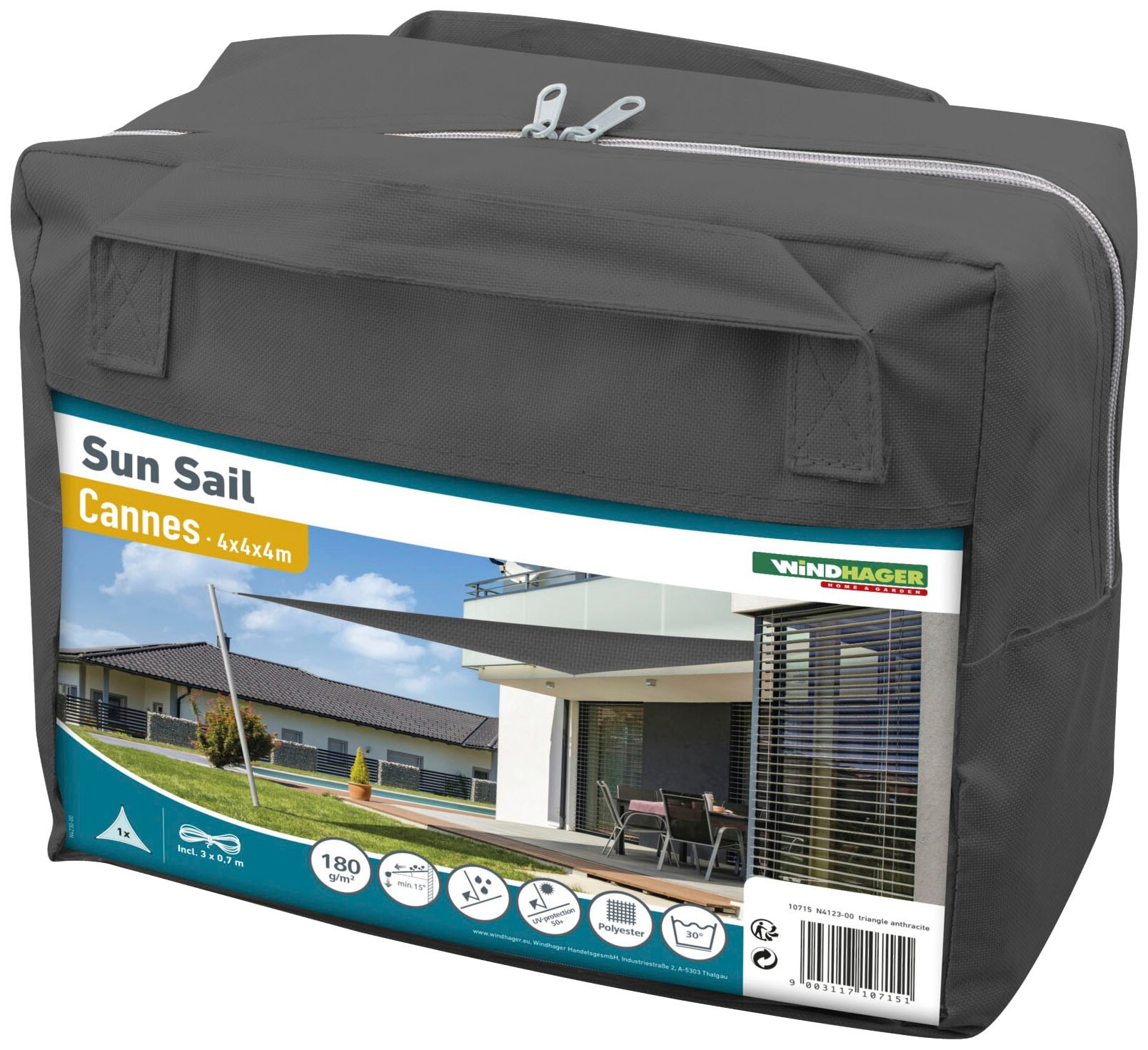 Windhager Sonnensegel »Cannes Dreieck«, 4x4x4m, anthrazit