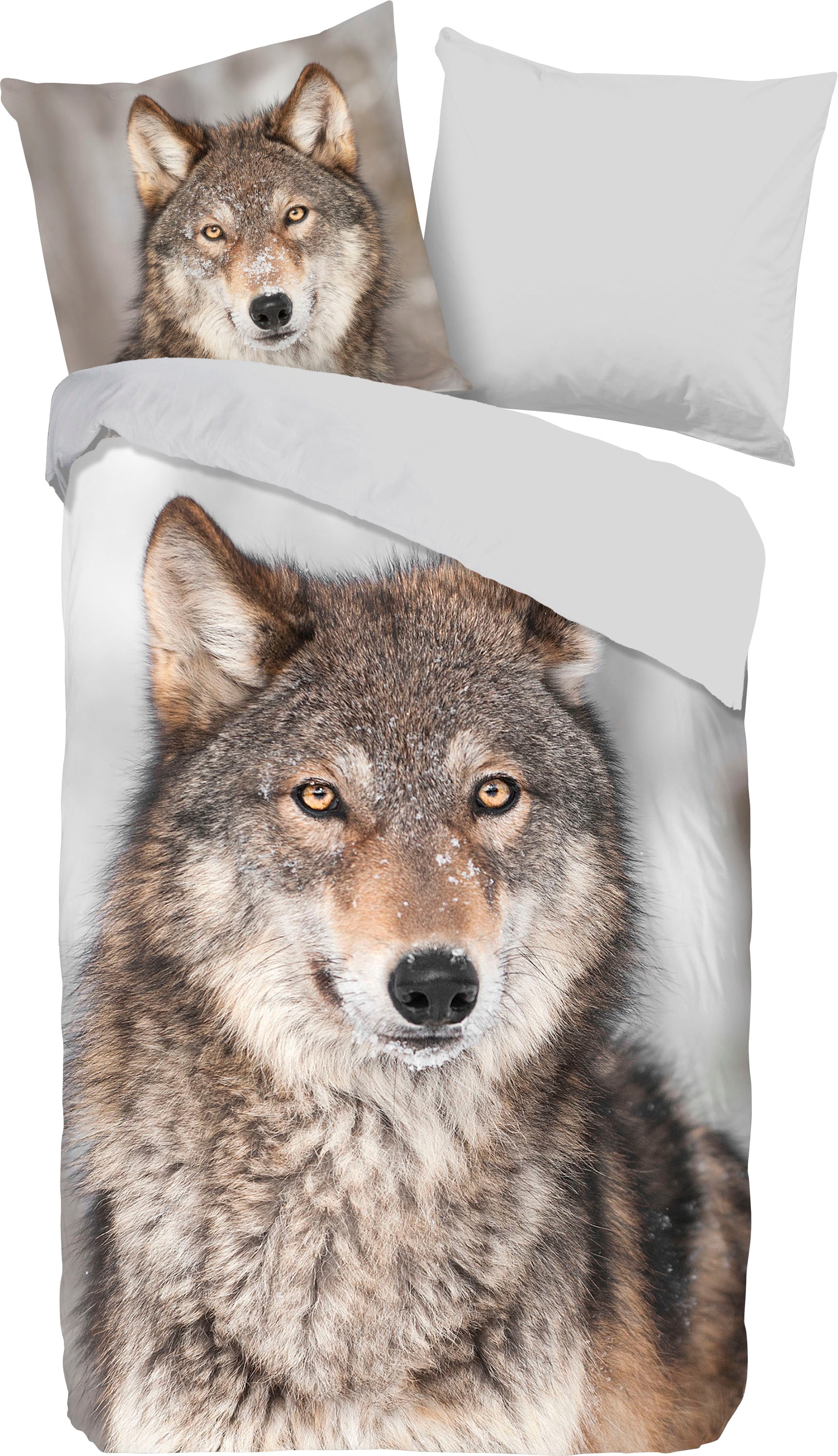 good morning Wendebettwäsche "Wolf", Biber, 135x200, Winter, Warm, Reißverschluss, Wendeoptik, Wolf