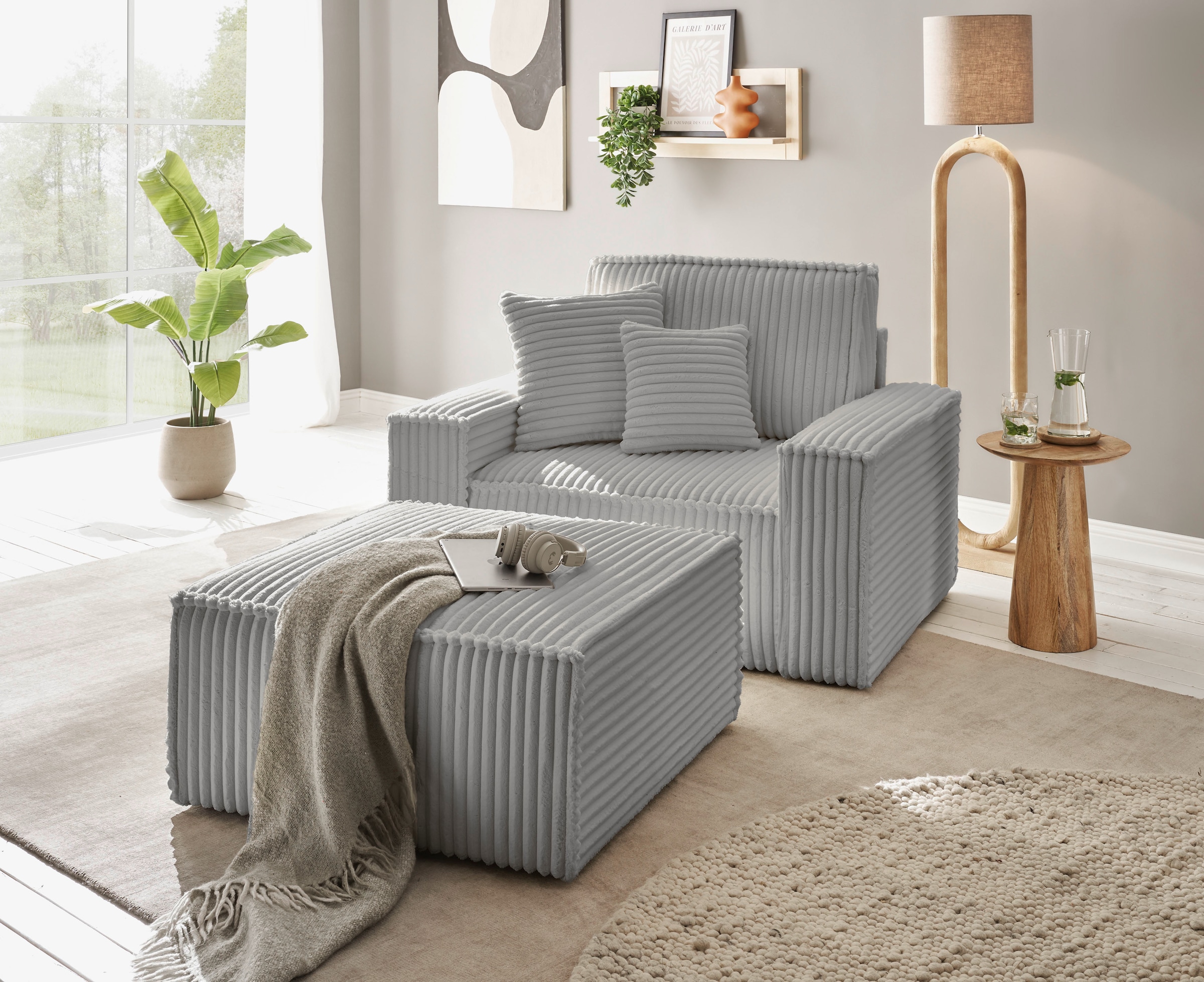 andas Hocker »FINNLEY, Polsterhocker in Bouclé, Struktur fein u. Mega Cord verfügbar« passend zum Loveseat der Serie Finnley