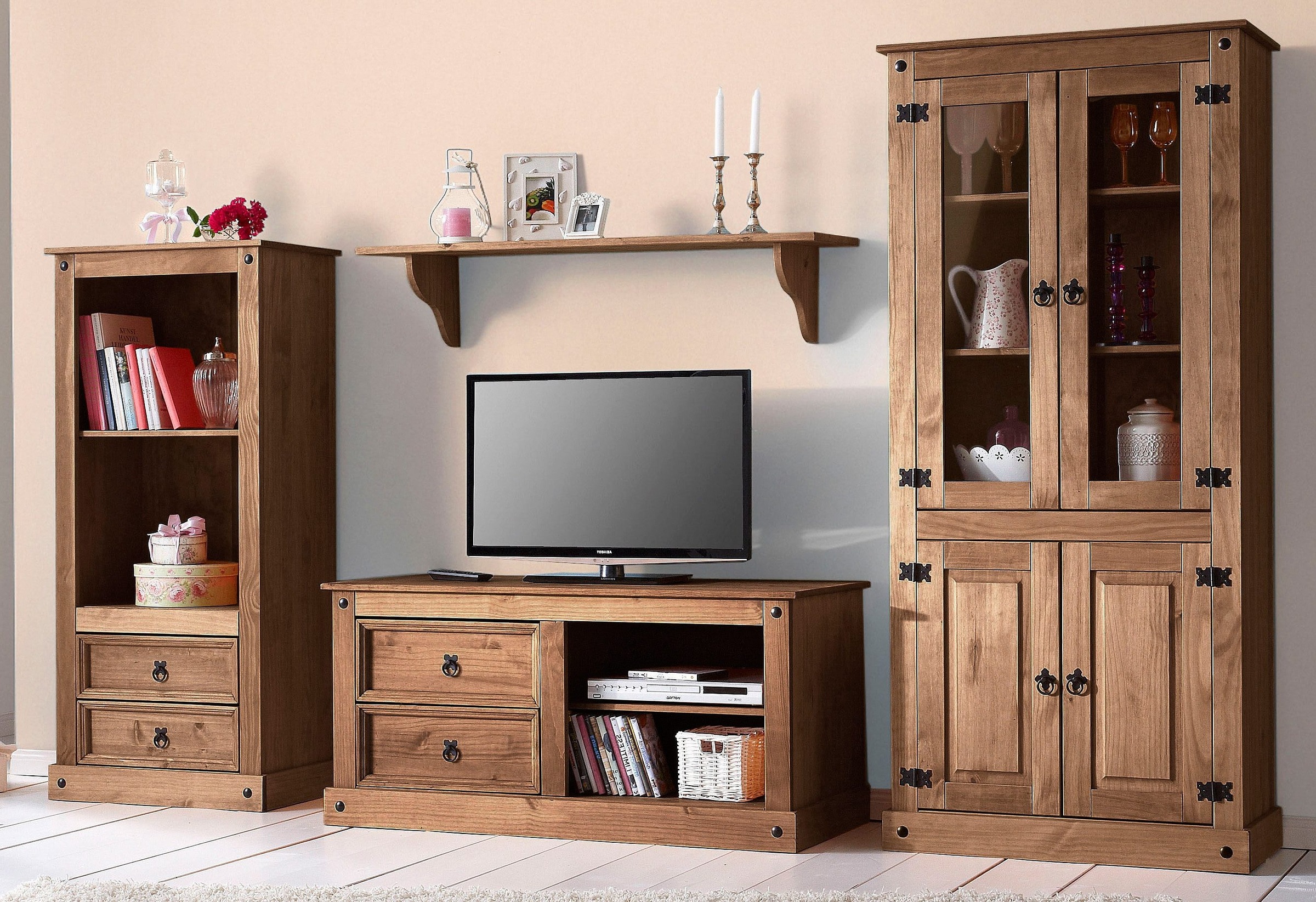 Home affaire Wohnwand Set, 3 Stk. tlg. bestehend aus 1 Vitrine, 1 Lowboard günstig online kaufen