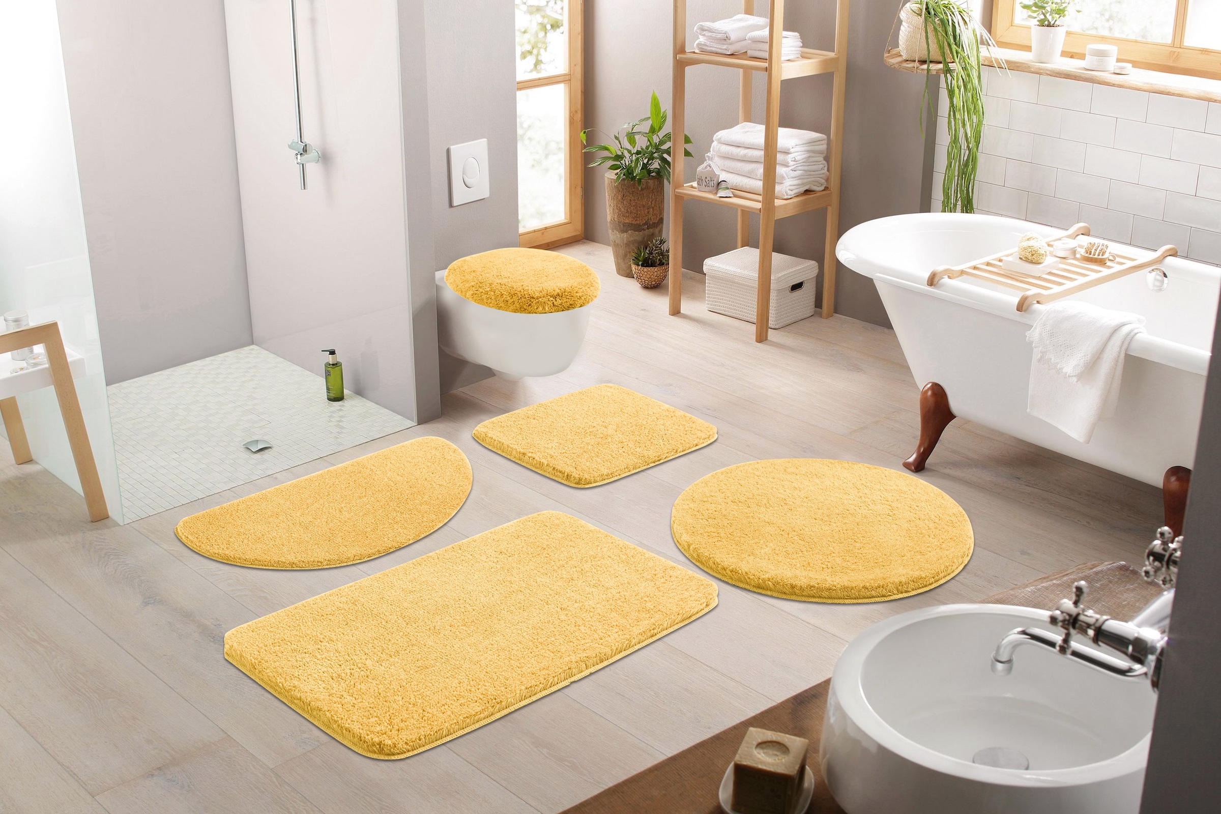 my home Badematte »Merida, Badvorleger, Badezimmer Teppich«, rutschhemmend beschichtet, fußbodenheizungsgeeignet-schnell trocknend-strapazierfähig, Badteppich, Uni Farben, rechteckig, rund & als 2-tlg. Set erhältlich