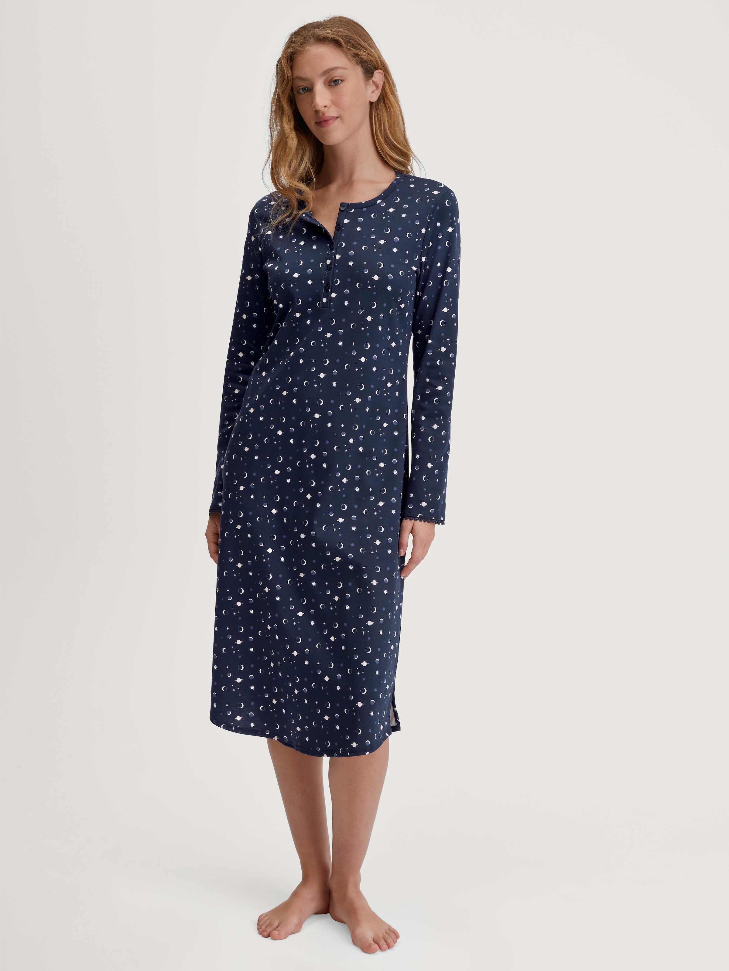 CALIDA Nachthemd "Flower Nights", bequem, Pure Cotton, Langarm, Knopfleiste günstig online kaufen