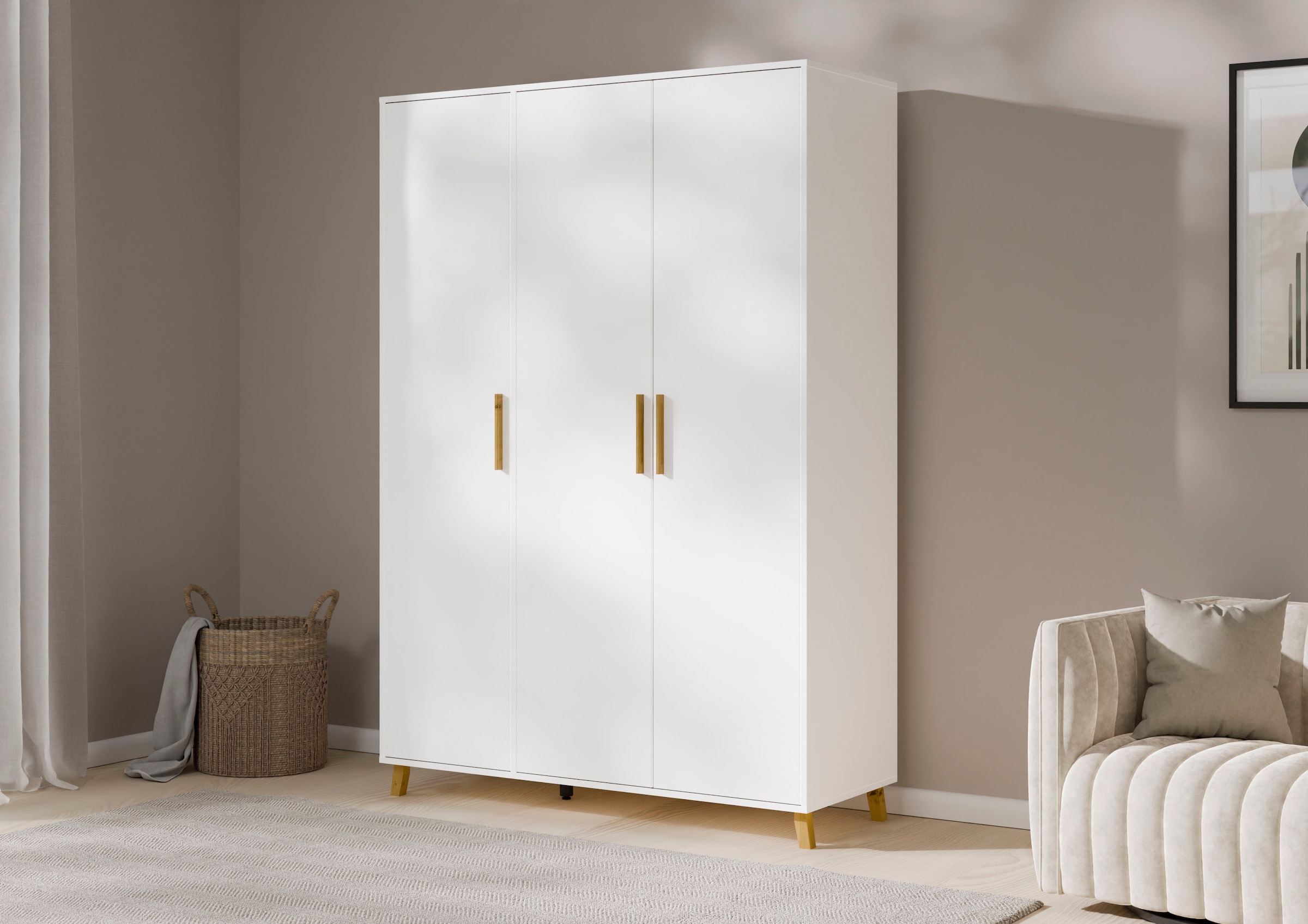 rauch Drehtürenschrank »Kleiderschrank Schrank Garderobe Wäscheschrank SHINJO«, (in 3 verschiedenen Ausstattungen BASIC/CLASSIC/PREMIUM), Griffe und Füße aus Massivholz, viel Stauraum MADE IN GERMANY