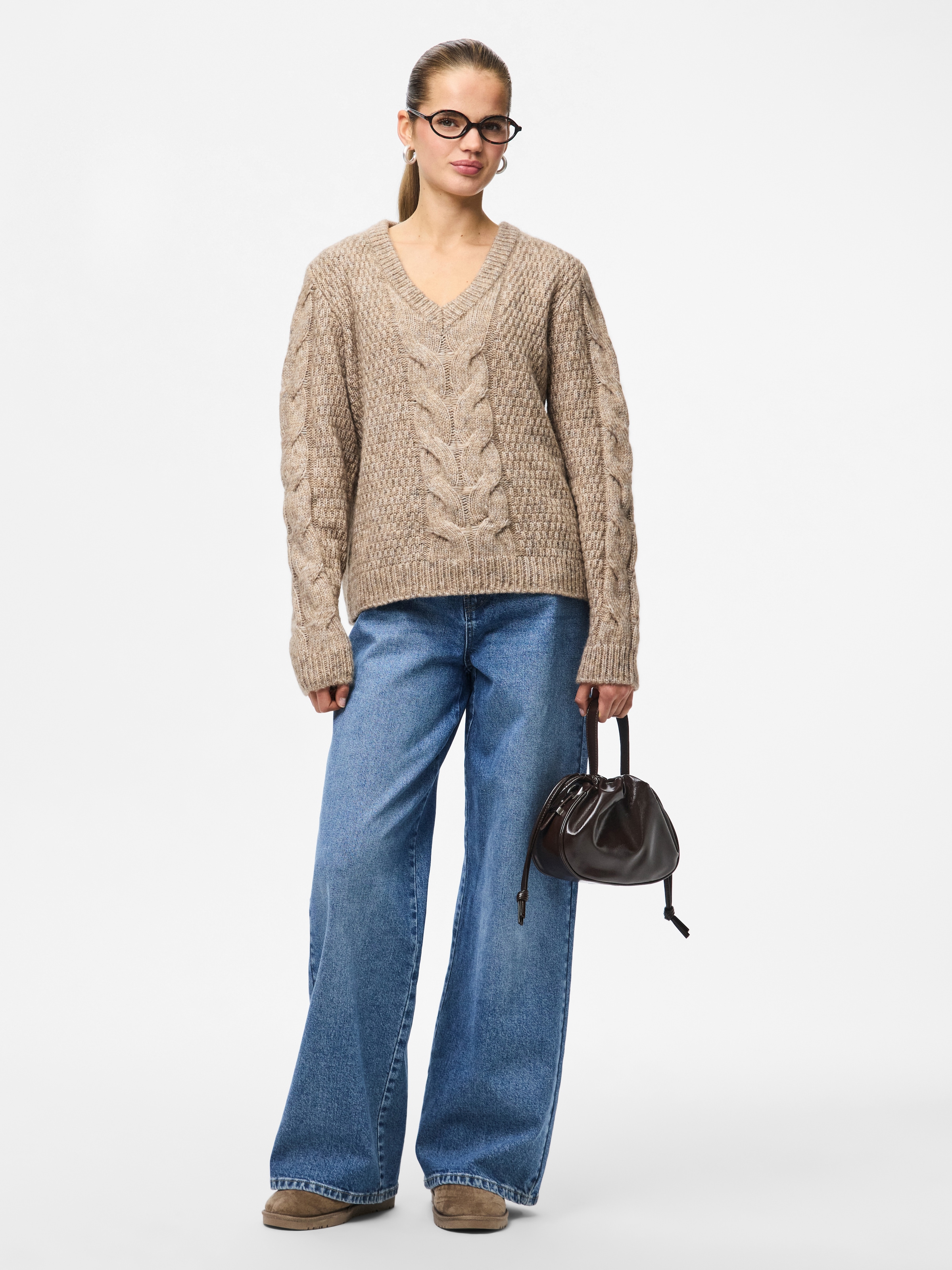 pieces Strickpullover »PCNINA LS V-NECK KNIT NOOS BC«