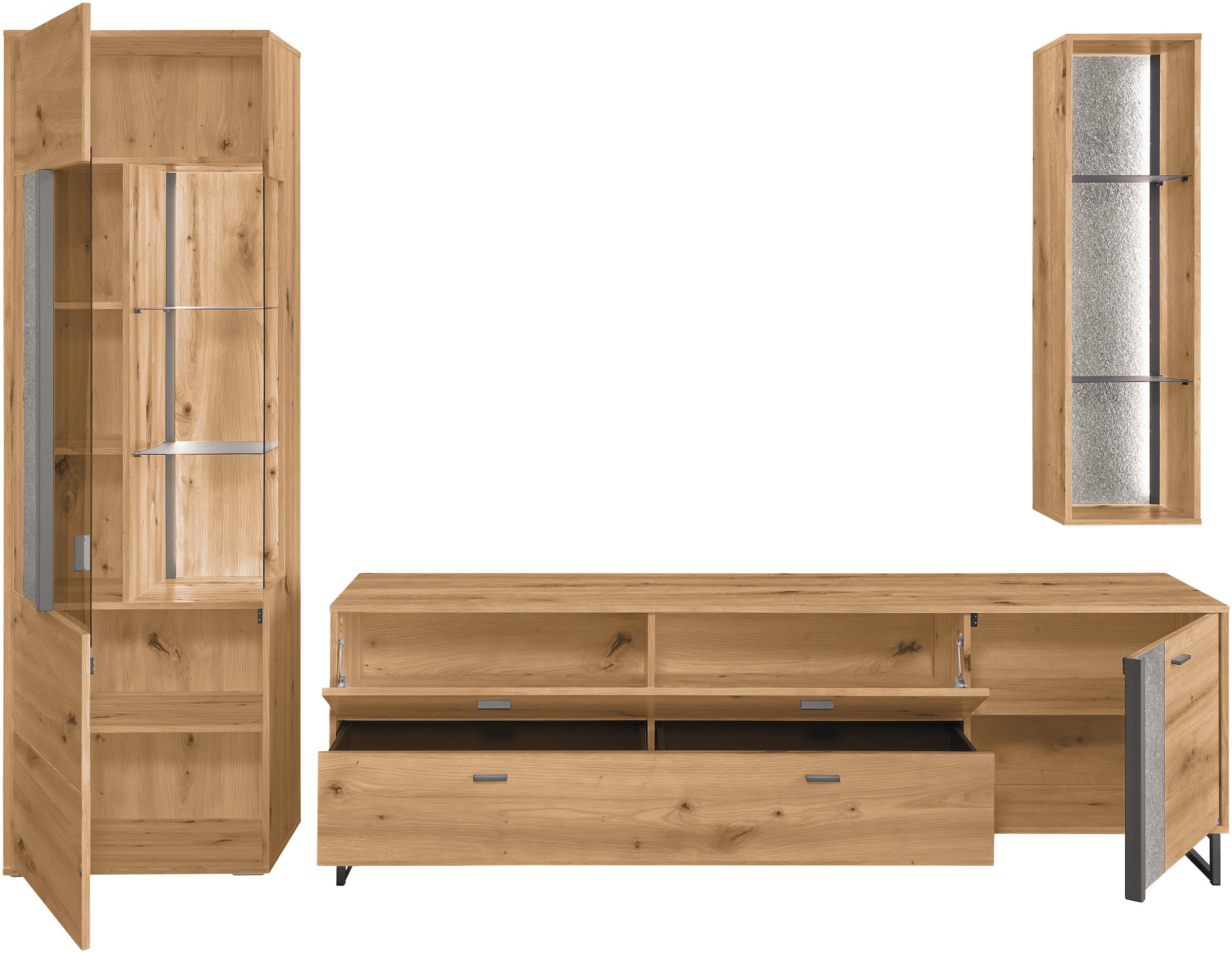 set one by Musterring TV-Wand »Deltona«, (3 St.), Zierelemente aus Sandstein, mit Hängeregal Gesamtbreite ca. 287cm