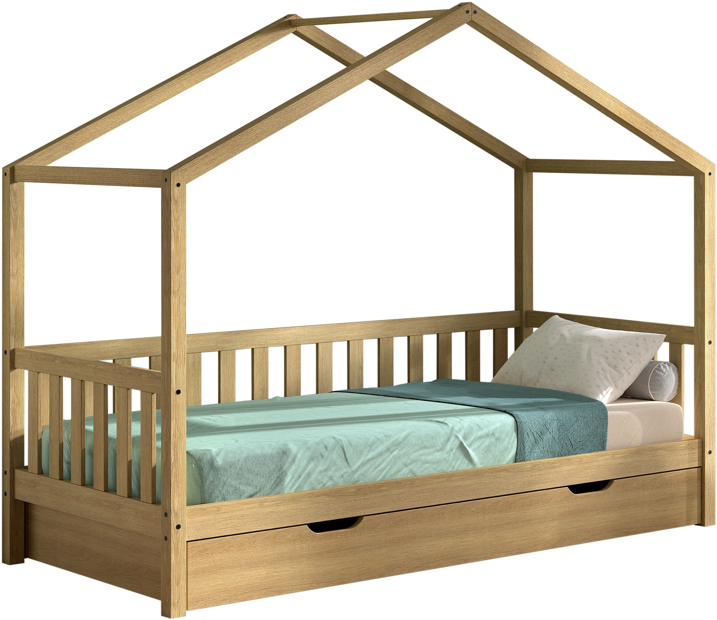 Vipack Hausbett "Dallas aus massiver Eiche, natur geölt in zeitlosem Design günstig online kaufen