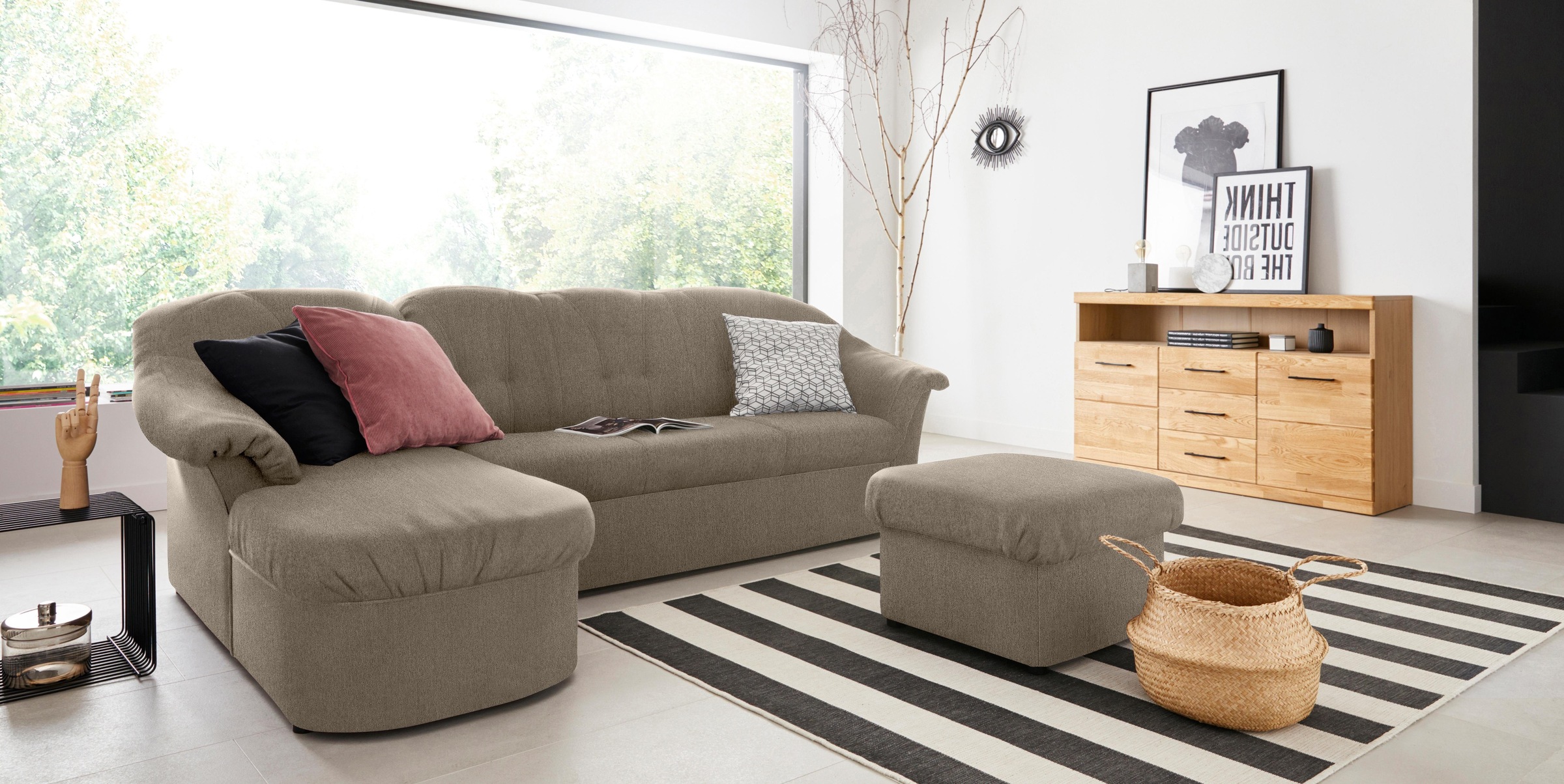 DOMO collection Ecksofa »Pegnitz, elegante Rückensteppung, kompakte Stellmaße 238/141cm, L-Form«, wahlweise mit Bettfunktion