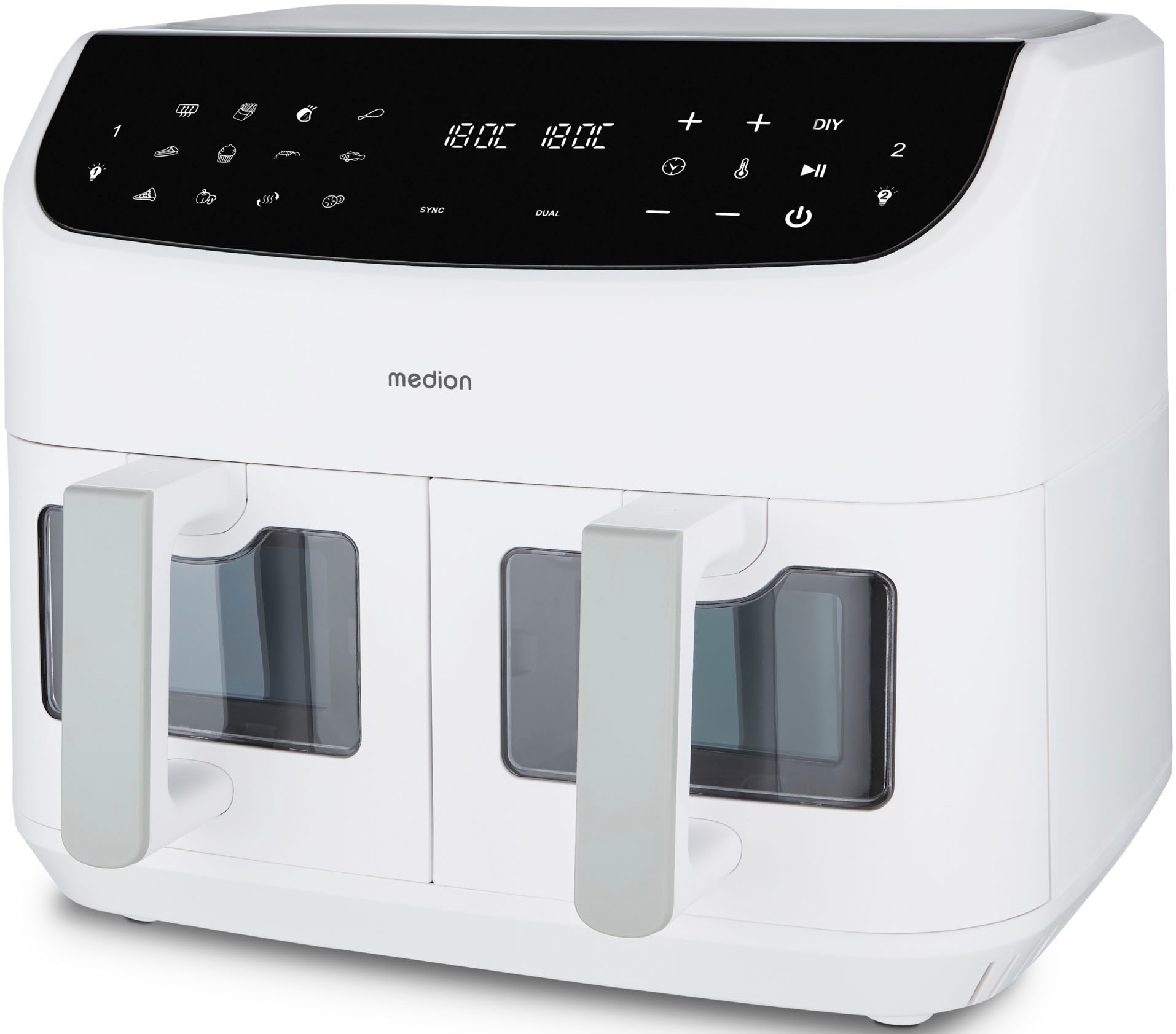 Medion® Heißluftfritteuse »MD 11760 P20XXL Twin«, 2400 W, Temperatur 50 - 200 °C, ILAG Beschichtung, Sync-Finish