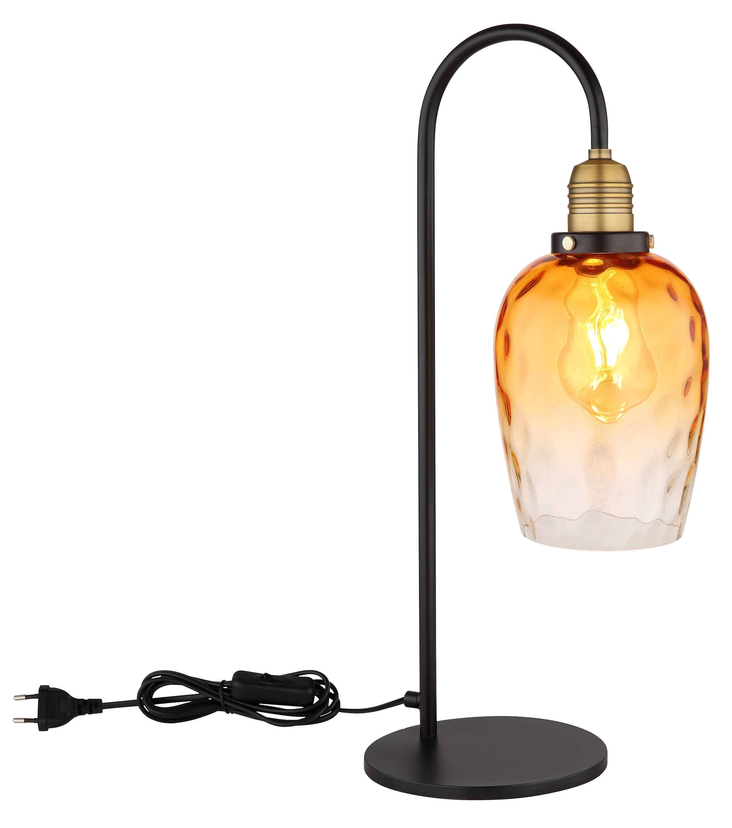 GLOBO LIGHTING Tischleuchte »SALVY«, Leuchtmittel E27 | ohne Leuchtmittel, Tischlampe/Glas amber/messingfarben/Glas amber