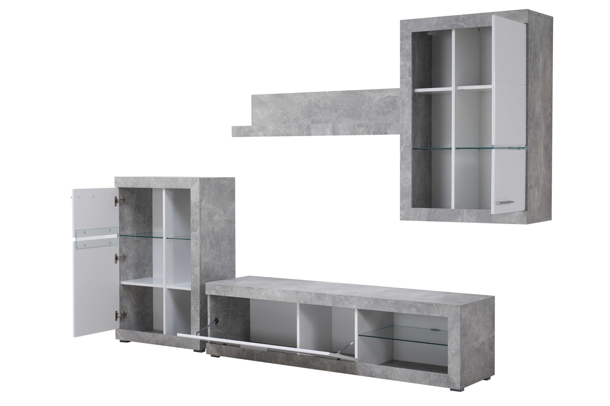 INOSIGN Wohnzimmer-Set »Rosso Wohnwand, Mediawand, Anbauwand, für TV bis 60', Breite 267 cm«, (Komplett-Set, 4 St., 4-st), Set besteht aus Highboard, TV-board, Wandregal und Hängeschrank