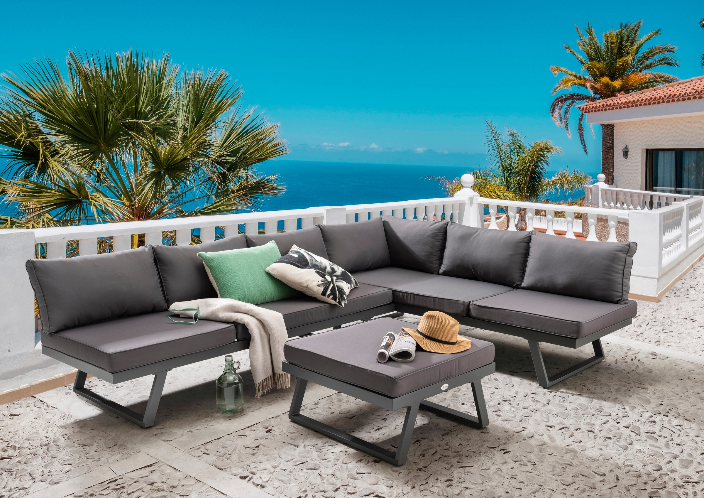 Destiny Gartenlounge-Set "MANHATTAN Set, Tisch 70x70x30cm, anthrazit" Set, 13 Stk. tlg. Aluminium, Textilene