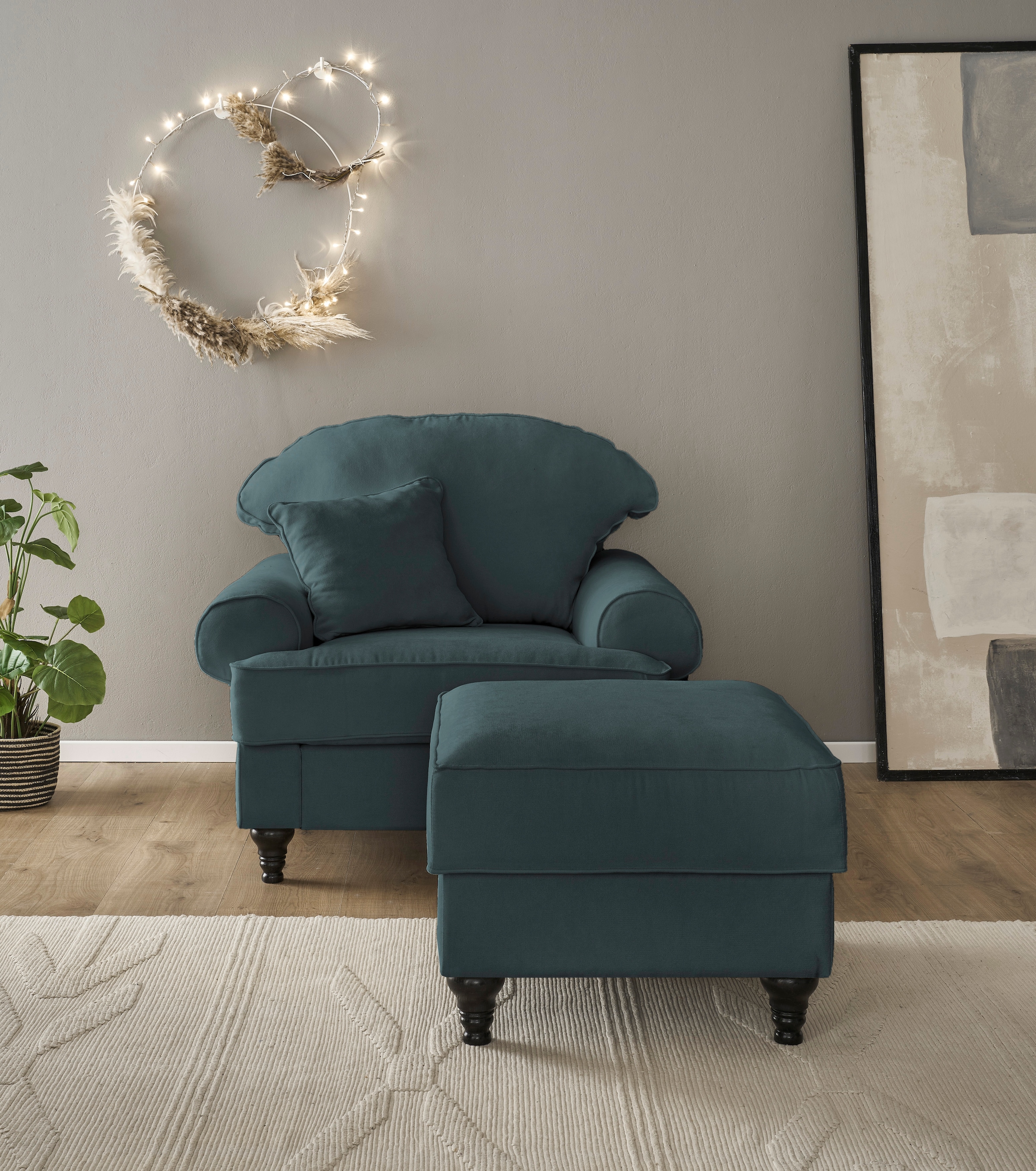 Home affaire Sessel "WESTMINSTER" Set, 1Sessel, 1 Hocker, 2 Stk. tlg. mit F günstig online kaufen