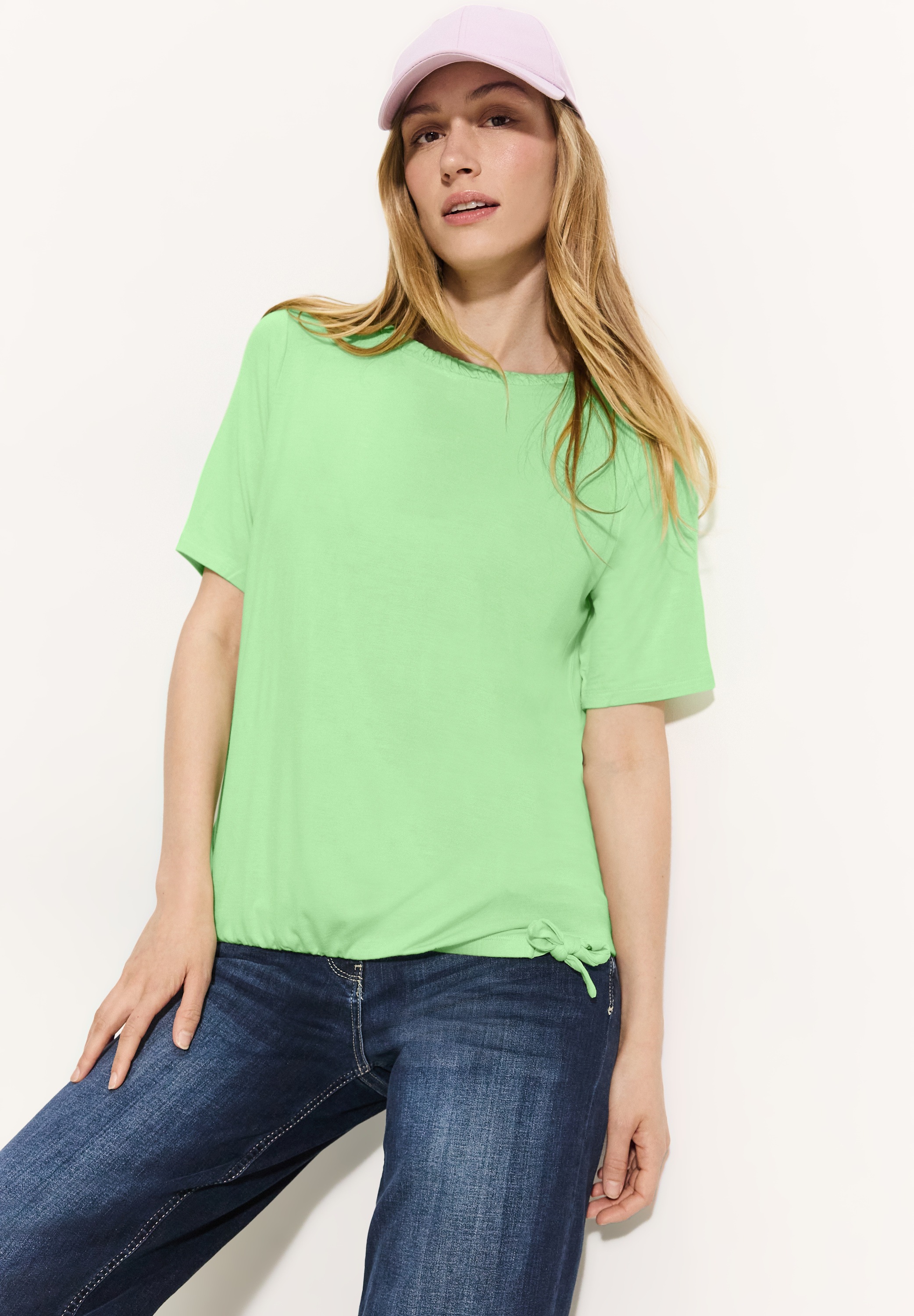 Cecil T-Shirt, mit gerafftem U-Boot-Ausschnitt