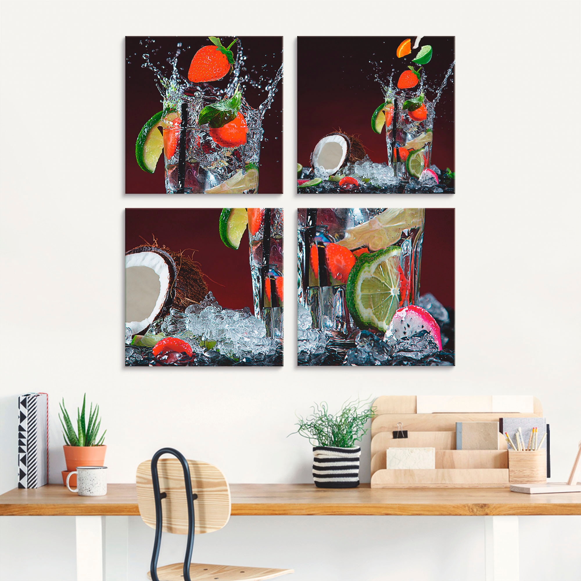 Artland Glasbild »Frischer Fruchtcocktail«, Getränke, (4 St.), in verschiedenen Größen