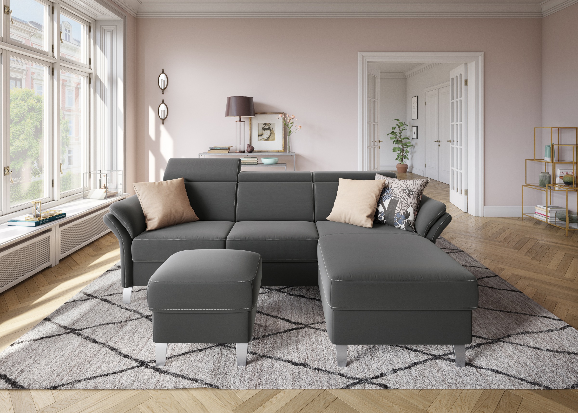 sit&more Ecksofa »Vincenzo L-Form«, inklusive Kopfteilverstellung, wahlweise mit Bettfunktion, Bettkasten