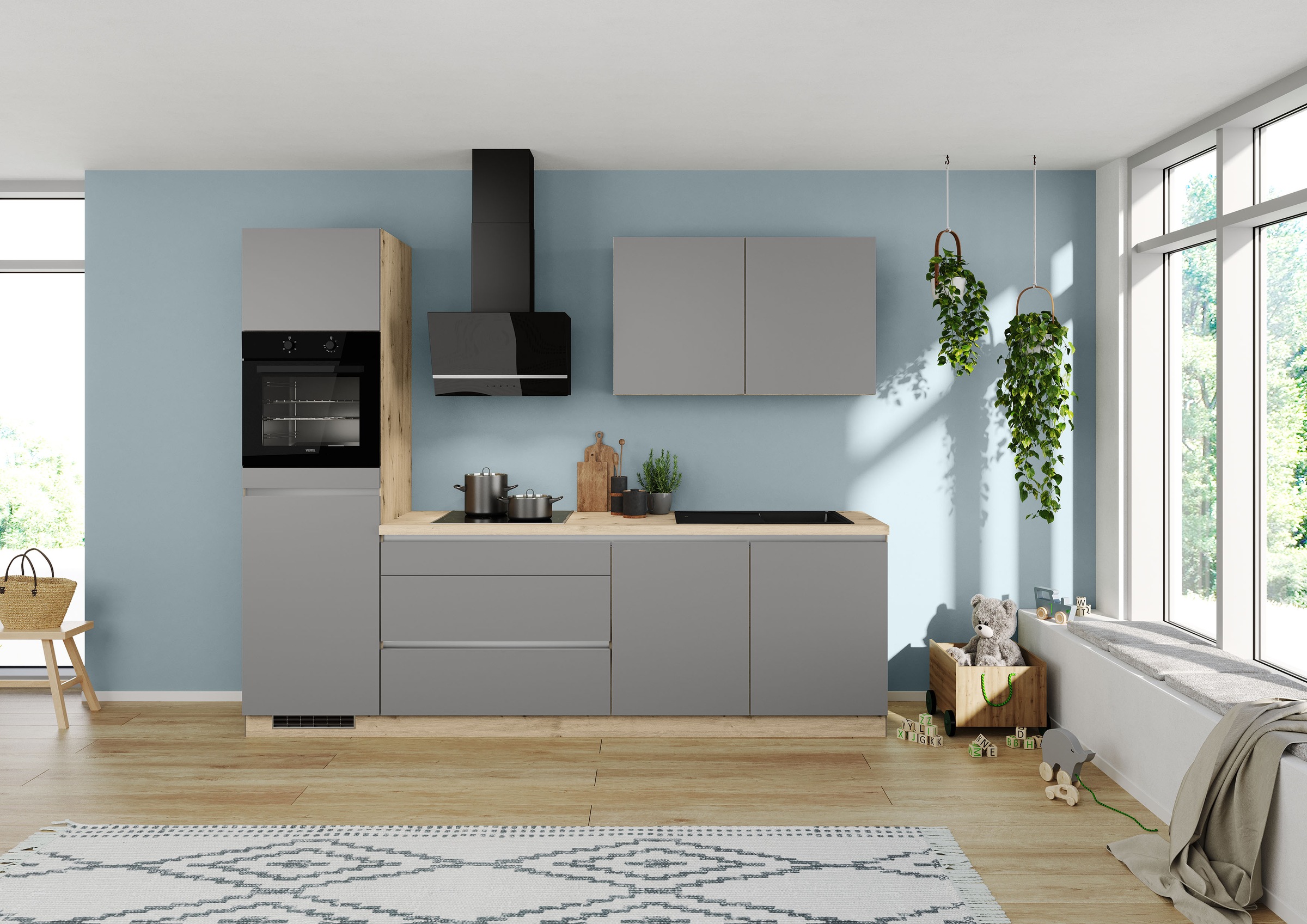 IMPULS KÜCHEN Küchenzeile »"Dublin", Ausrichtung wählbar, Schubkästen mit Soft-Close,«, vormontiert, wahlweise mit E-Geräten, mit Vollauszug, Breite 280 cm