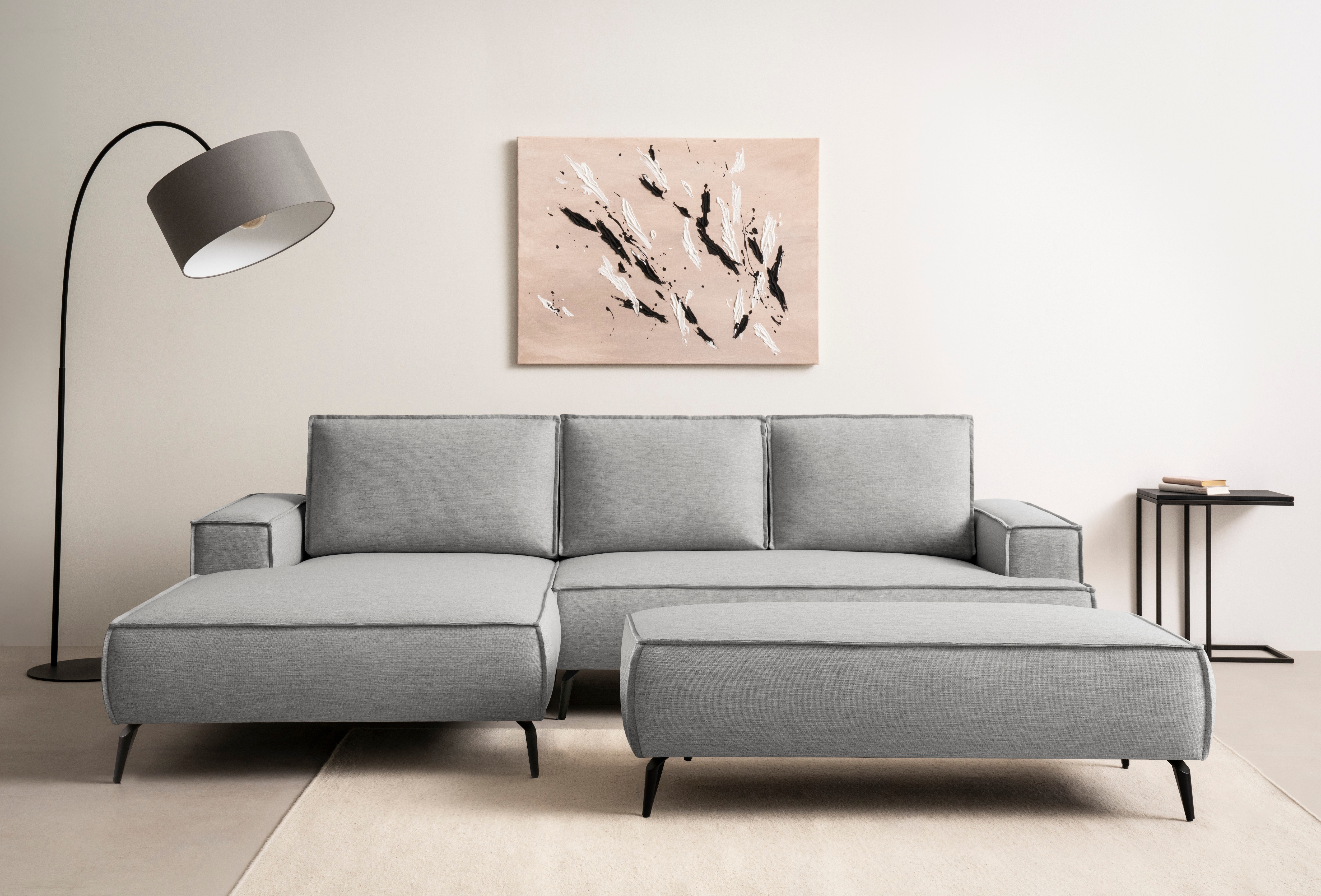 OTTO home Ecksofa "TVINNU Leinenoptik, L-Form, 275 cm, mit Hocker" stellbar zum Schlafsofa (Krokodilverbinder)