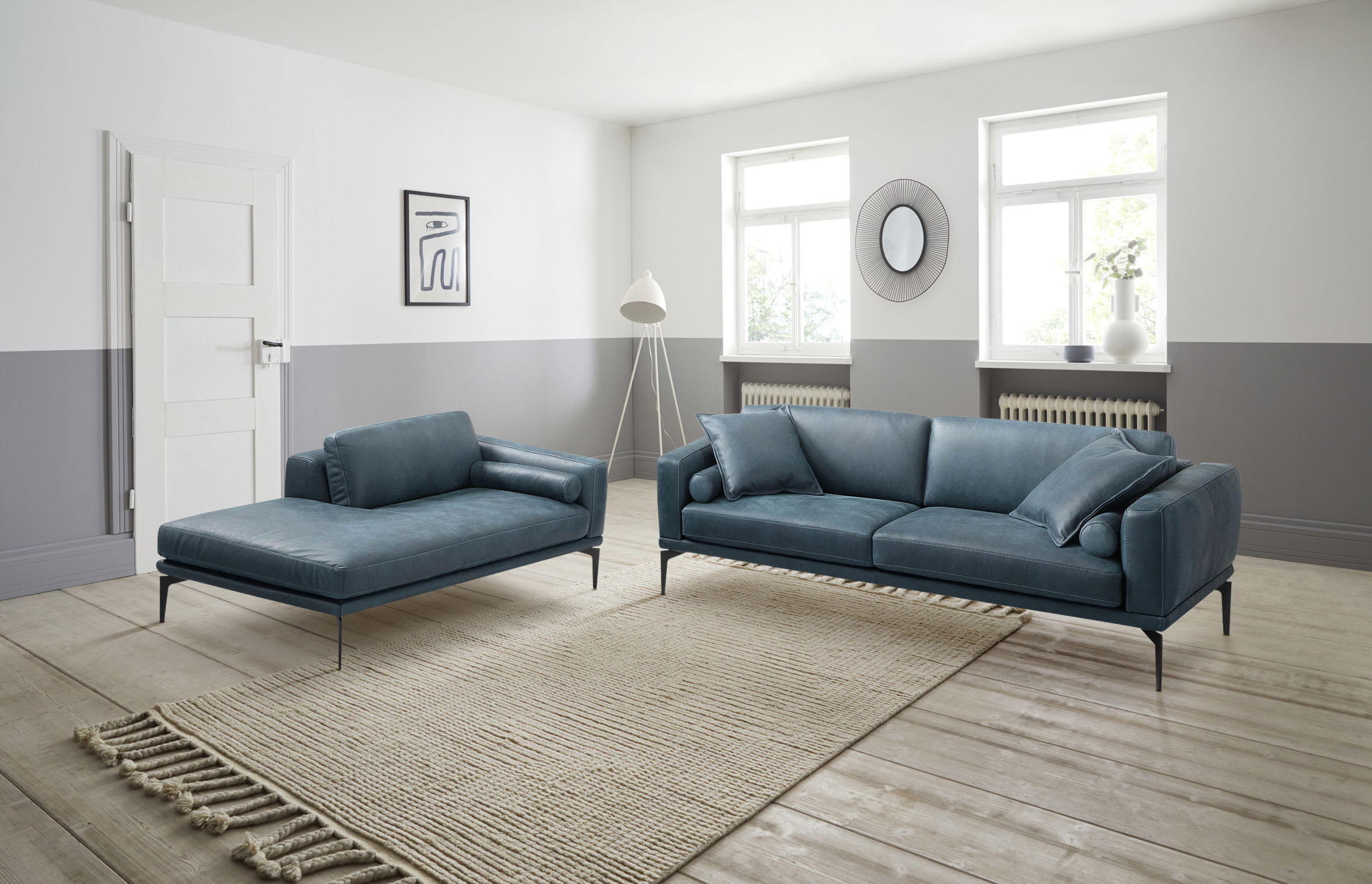 Egoitaliano Polstergarnitur "Masu, Design trifft sensationellen Sitzkomfort" Set besteht aus 2,5-Sitzer, freistehende Ottomane und 3 Rollkissen