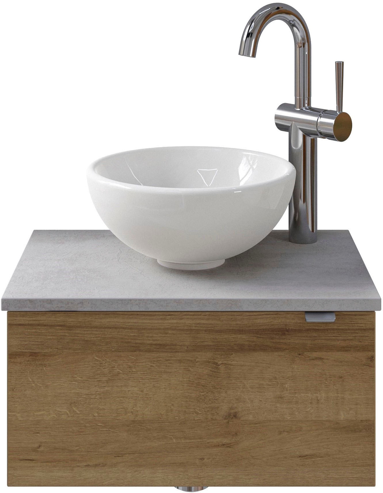 Saphir Waschtisch "Serie 6915 Waschschale mit Unterschrank für Gästebad, Gäste WC" Keramik-Aufsatzbecken, Waschtischplatte, Waschtischunterschrank, 3 Stk. tlg. 51 cm breit, 1 Tür, Waschtischplatte, kleine Bäder, ohne Armatur