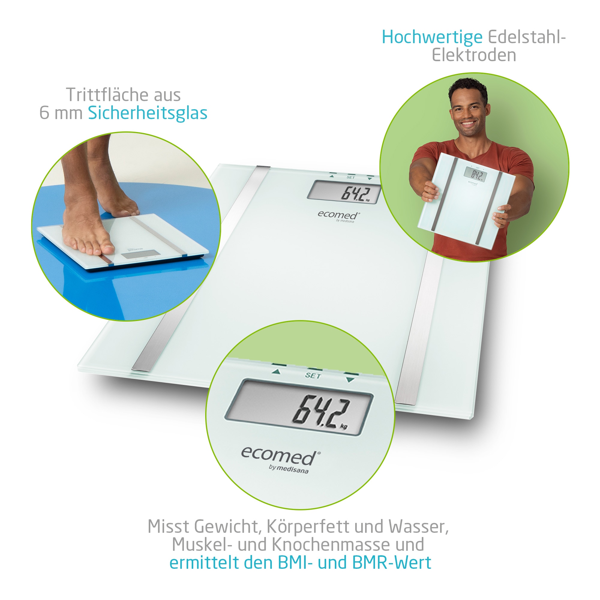 Medisana Körper-Analyse-Waage »BS-70E« Gewicht, Körperfett, Körperwasser,
Muskel-/Knochenmasse, Kalorien, BMI