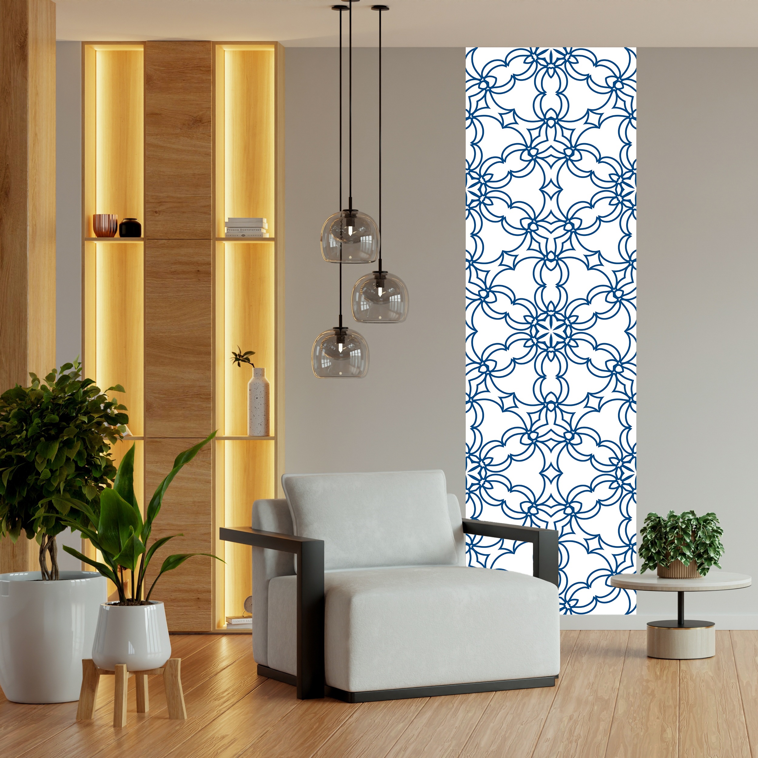 QUEENCE Vinyltapete "Muster-Blau", B/L: 0,9mm x 2,5mm, bunt, Tapeten, 90x250cm, selbstklebend, kinderleichte Anbringung,, Sticker