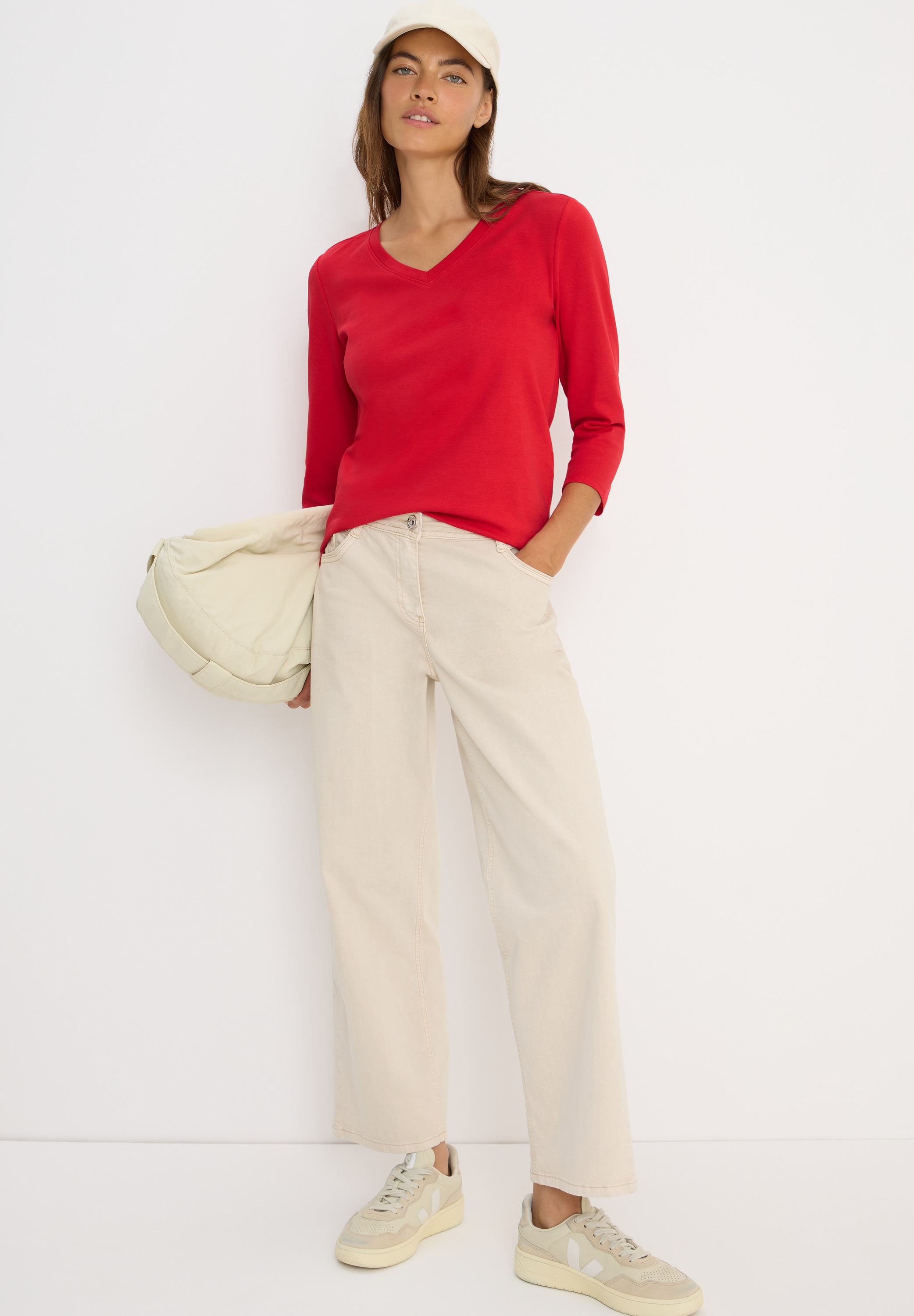 Cecil 3/4-Arm-Shirt, mit V-Ausschnitt, unifarben
