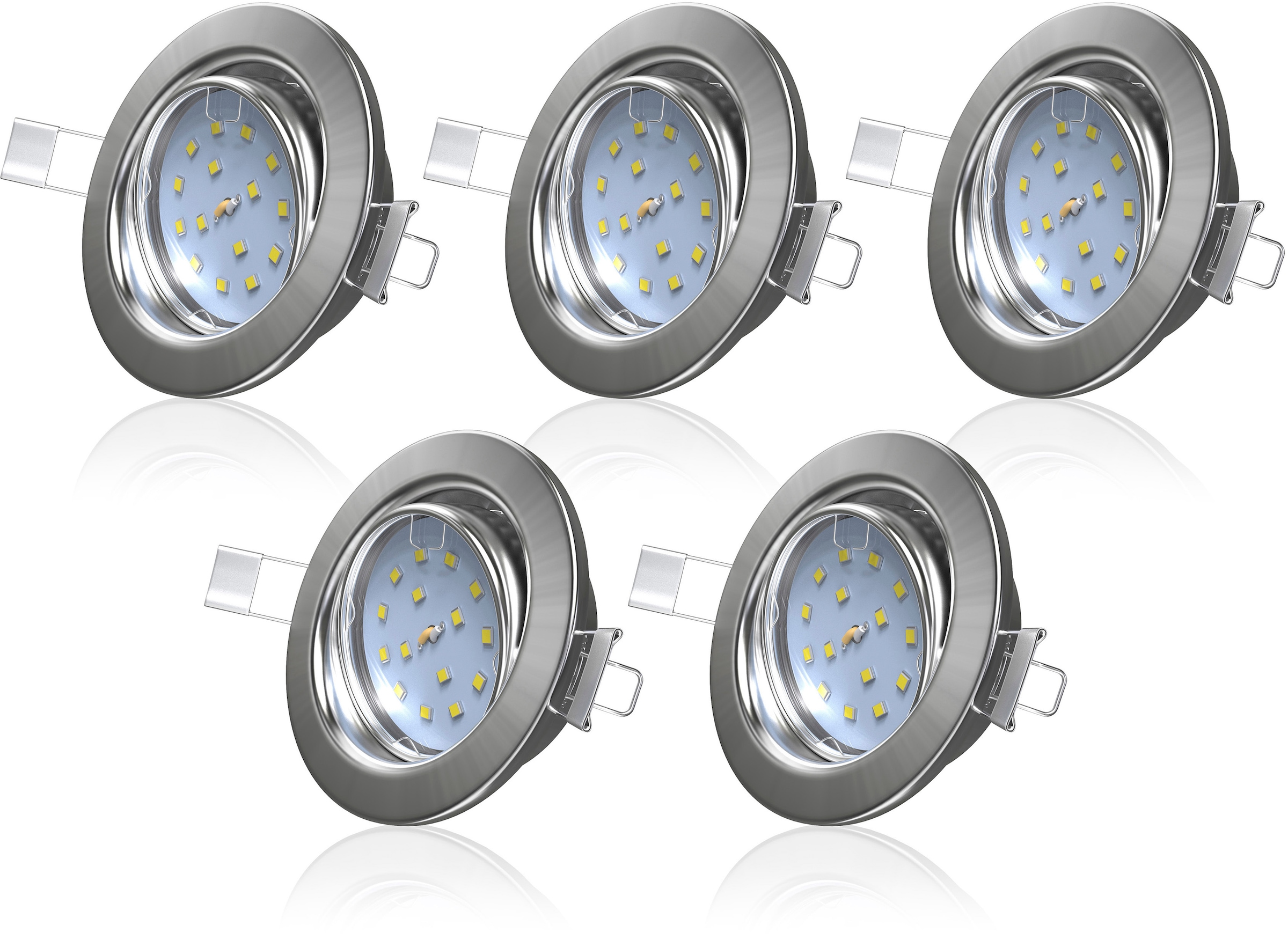 B.K.Licht LED Einbauleuchte, 5er Set, 5 x LED-Modul 4,8 Watt, 400lm, 3.000K, Metallrahmen, nicht dimmbar, Strahler schwenkbar