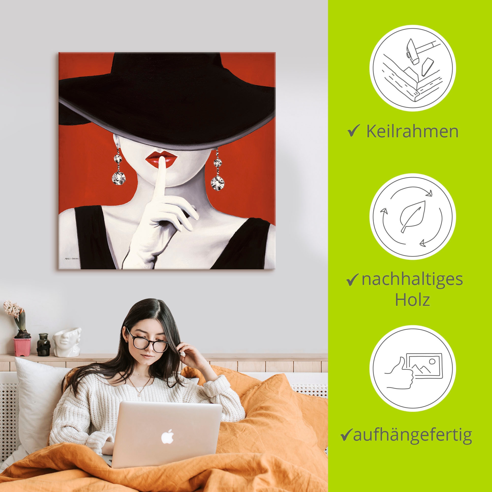 Artland Wandbild »Hut ab I«, Frau, (1 St.), als Leinwandbild, Poster, Wandaufkleber in verschied. Größen
