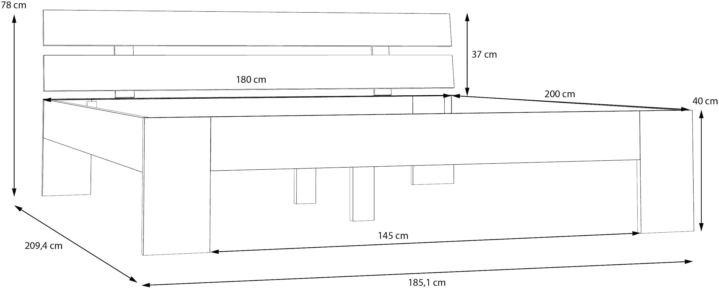 FORTE Bettgestell »Ingalil«, B/H/T 165,1/78/209,4 cm