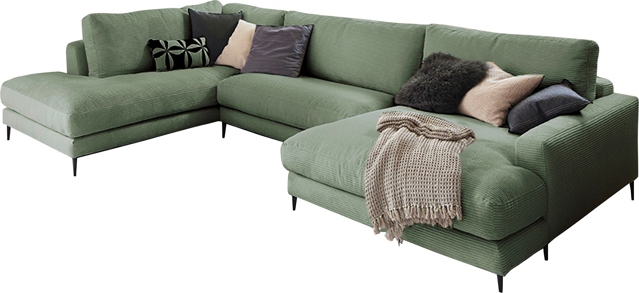 INOSIGN Wohnlandschaft »Downtown XXL B/T/H: 341/223/84 cm Loungemöbel zum Relaxen«, weicher Sitzkomfort, Cord-Bezug, weicher Sitzkomfort U-Form