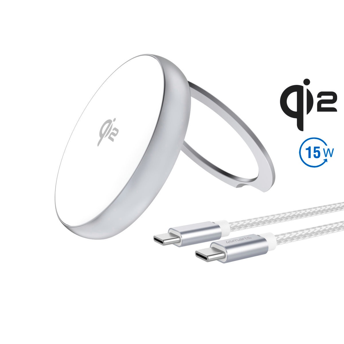 4smarts Wireless Charger »Qi2 Charger Kickstand«, geeignet für Apple iPhone/iPad, Samsung Galaxy, Google Pixel