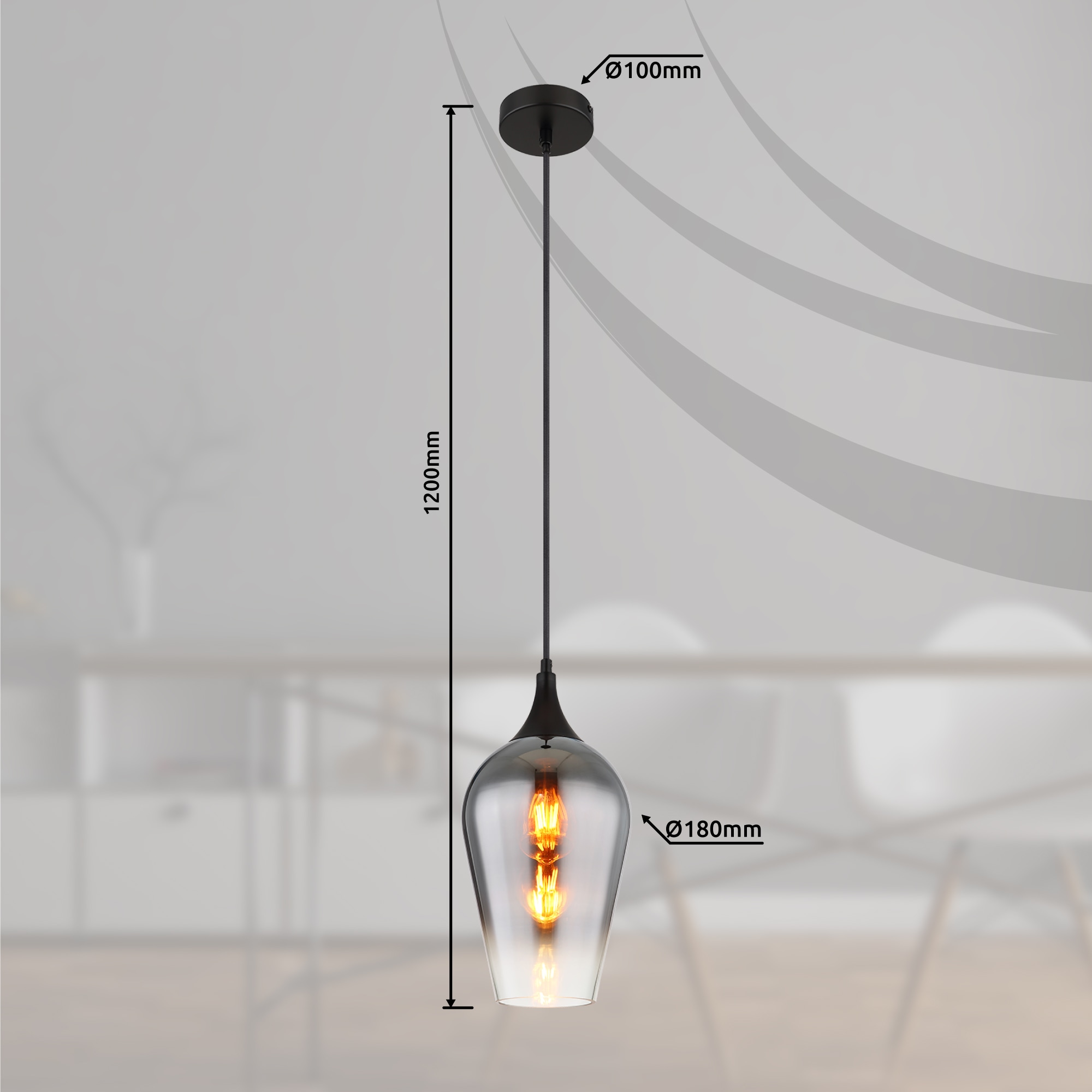 GLOBO LIGHTING Hängeleuchte »LAVUS«, Leuchtmittel E27 | ohne Leuchtmittel, Hängelampe/Pendell./Glas verchromt/Höhe kürzbar/Esstisch/Wohnzimmer
