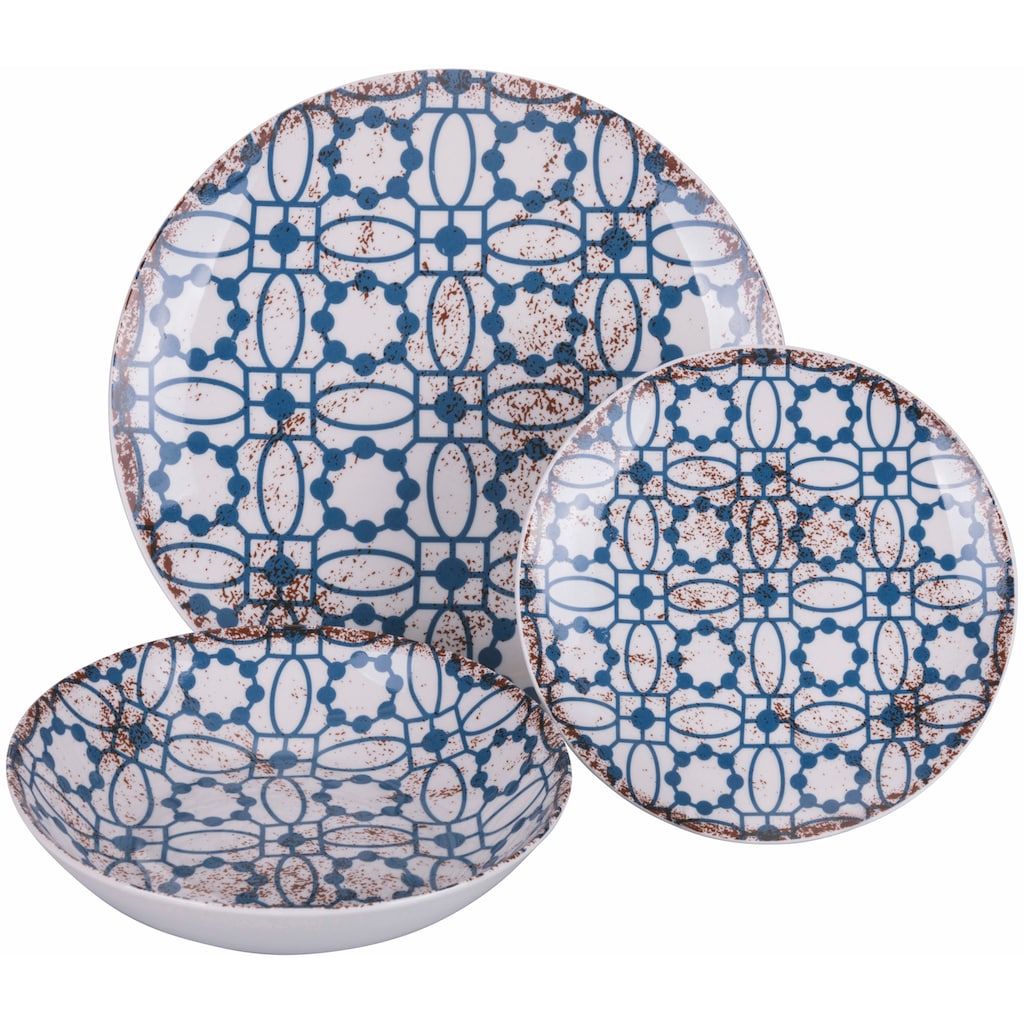 Villa d'Este Teller-Set »Geschirr-Set Kasbah Blue«, (Set, 18 tlg.)