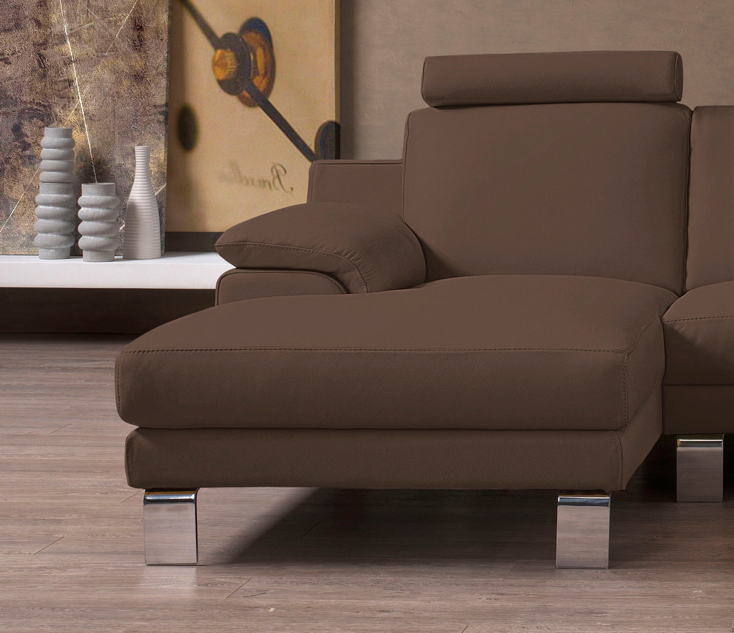 Egoitaliano Ecksofa »Shakira, Design und super Sitzkomfort auf hohem Niveau, tolle Details«, mit Recamiere, L-Form, edle Füße