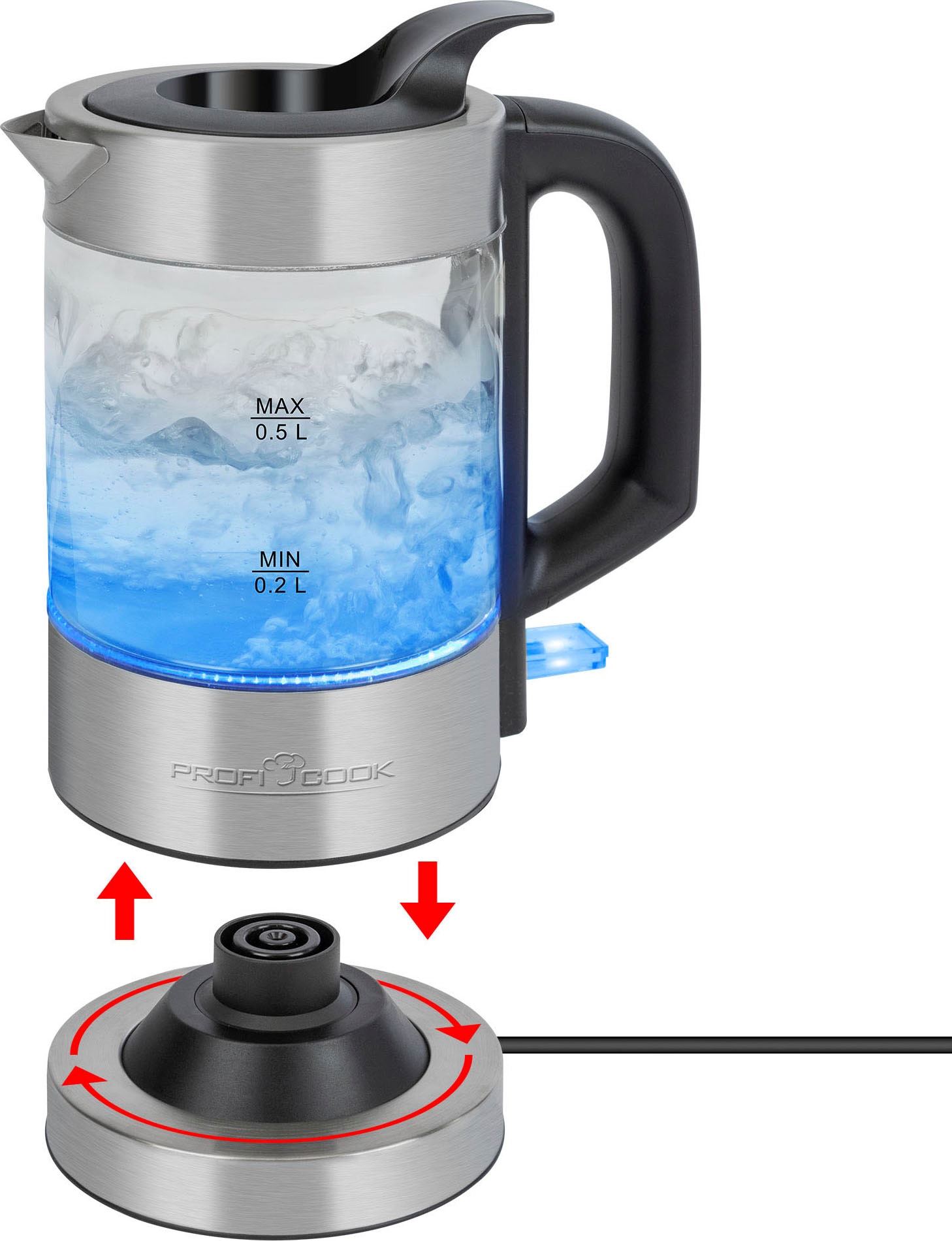 ProfiCook Wasserkocher »PC-WKS 1228 G inox, Glas, 360°«, 0,5 l, 1100 W