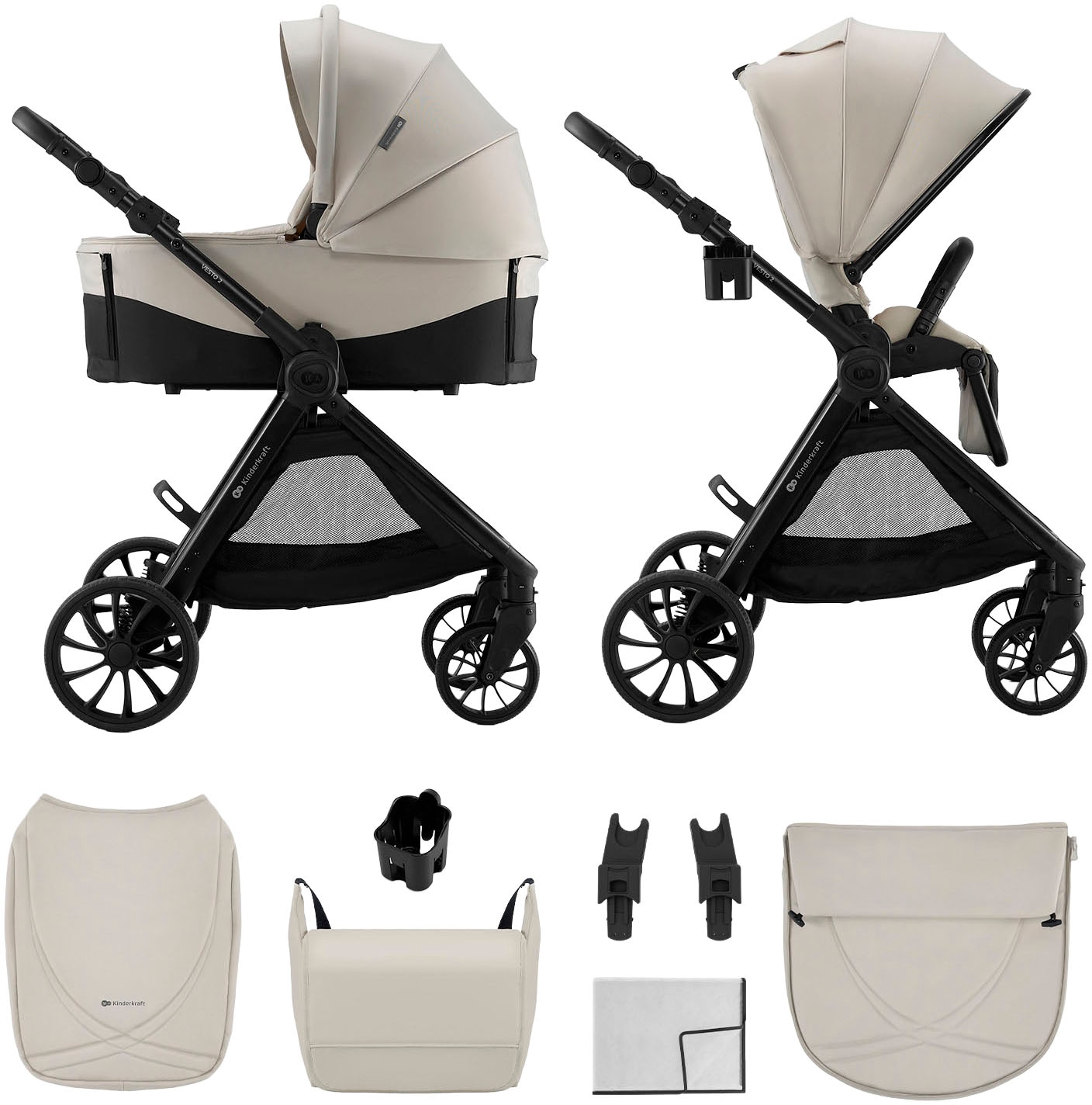 KINDERKRAFT Kinder Kombi-Kinderwagen "VESTO 2 - 2in1", beige, Stahl, Kinderwagen
