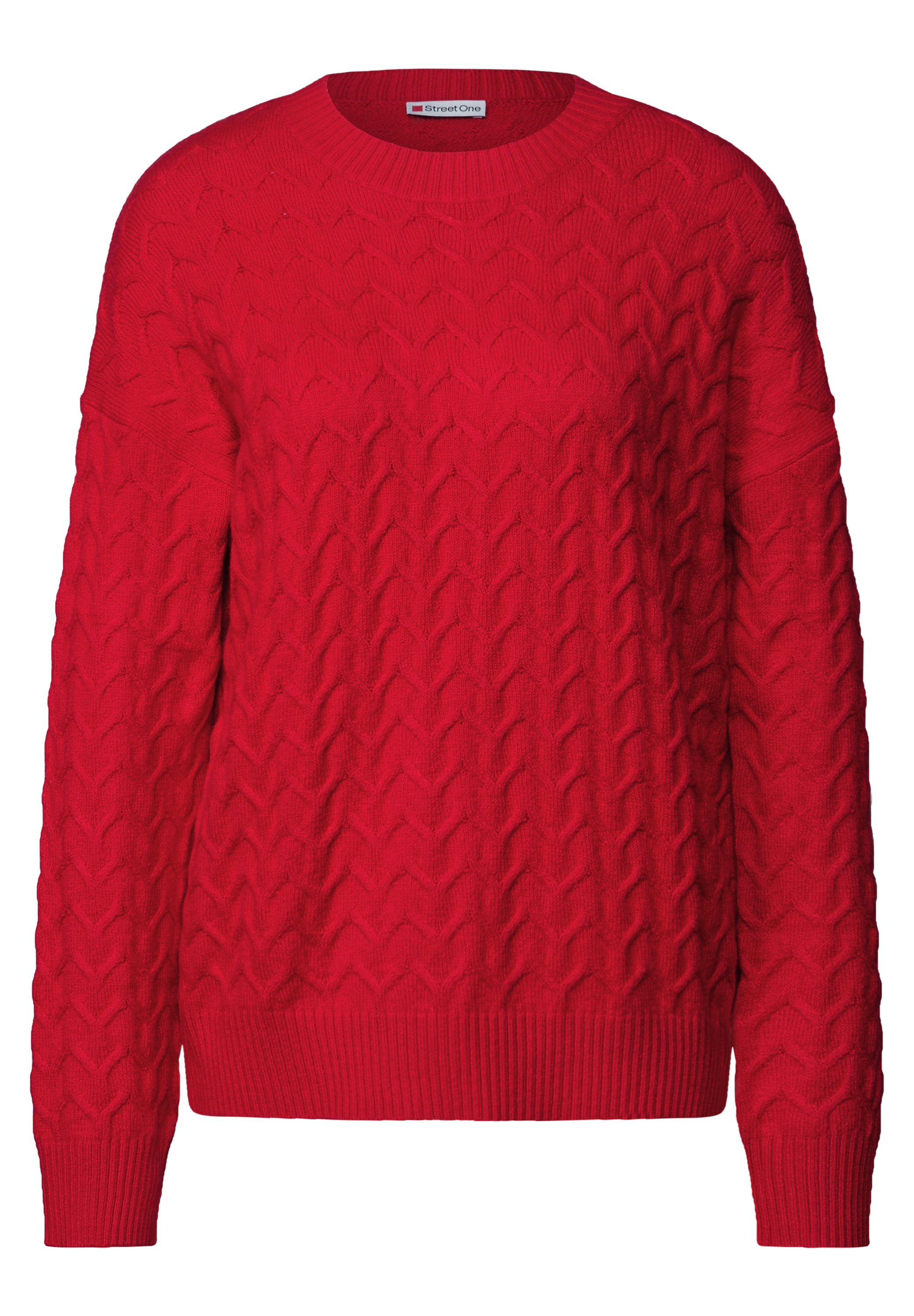 Strickpullover STREET ONE, Damen, Gr. 42, rot (racing rot), Web, 40% Baumwolle, 37% Polyacryl, 20% Nylon, 3% Elasthan, unifarben, normal normal, Rundhals, Strickbündchen, Pullover Strickpullover, mit Rundhalsausschnitt 3