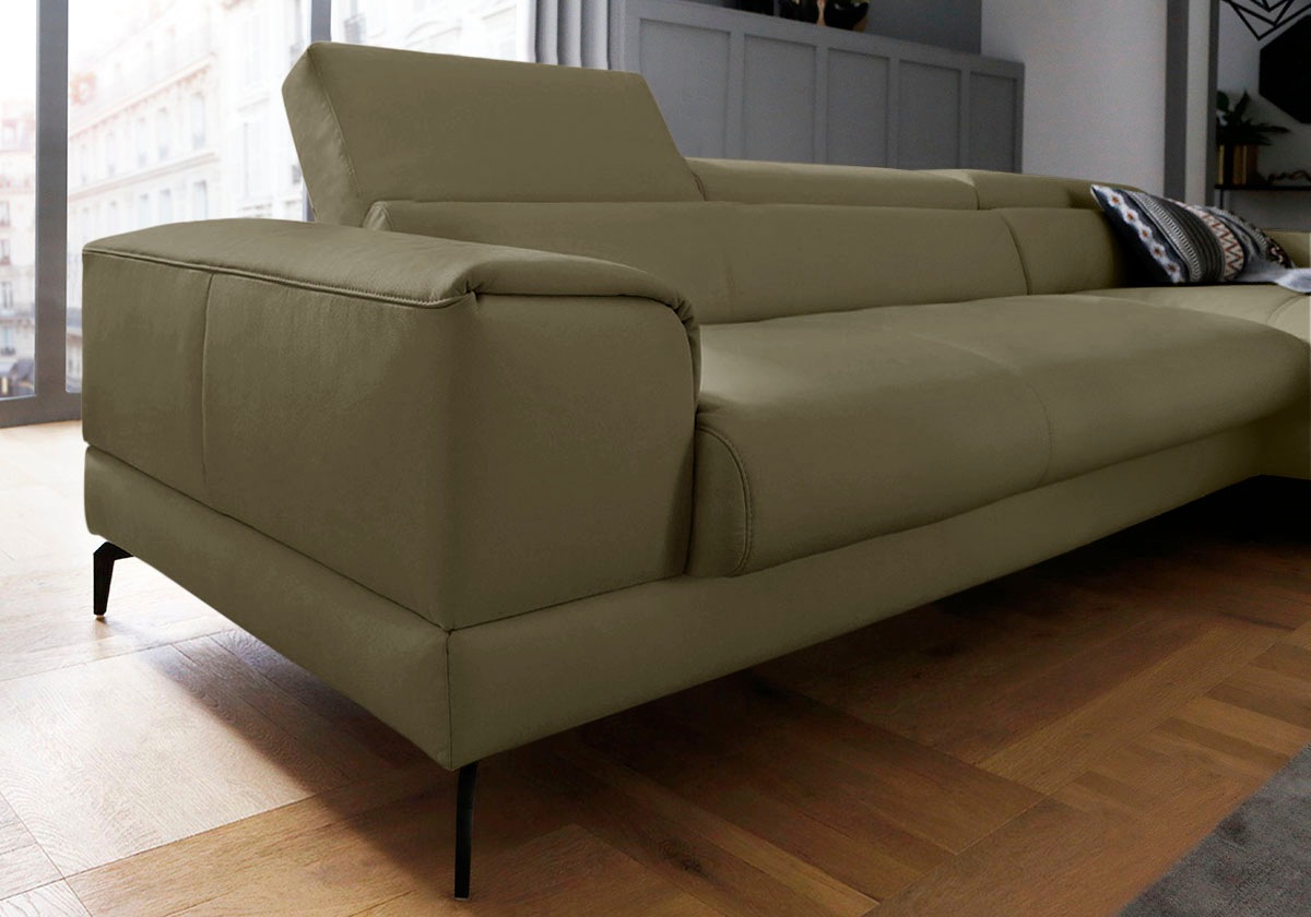 W.SCHILLIG Ecksofa »piedroo, Designsofa mit tollem Sitzkomfort, bequem, L-Form«, Kopfteilverstellung, wahlweise mit Sitztiefenverstellung, Breite 343cm