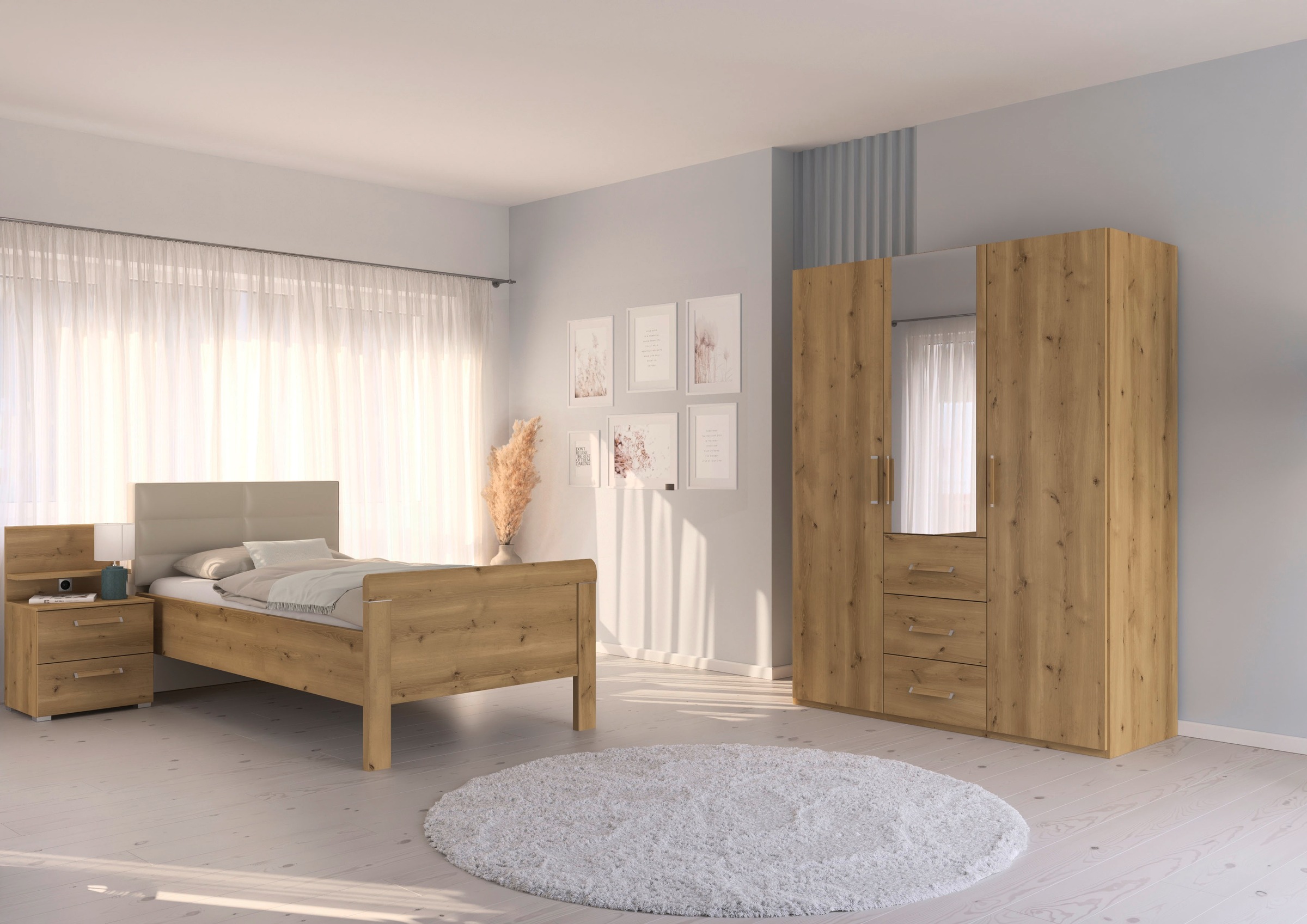 rauch Schlafzimmer-Set »Komplettschlafzimmer Schlafzimmer EVELYN«, (Set, 3 tlg.), Schrank und Bett in 2 Breiten, Nachttisch mit Paneel MADE IN GERMANY