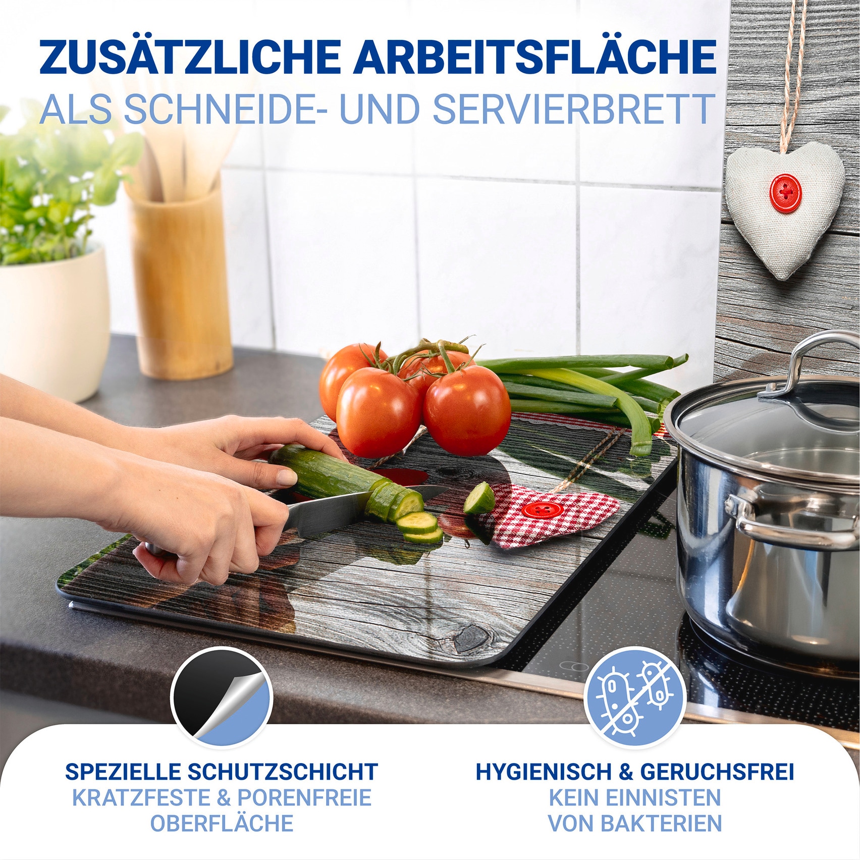 WENKO Herd-Abdeckplatte »Universal Modell Herzen«, (Set, 2 tlg.), Herdabdeckung für alle Herdarten, kratzfest, mit rutschfesten Füßen