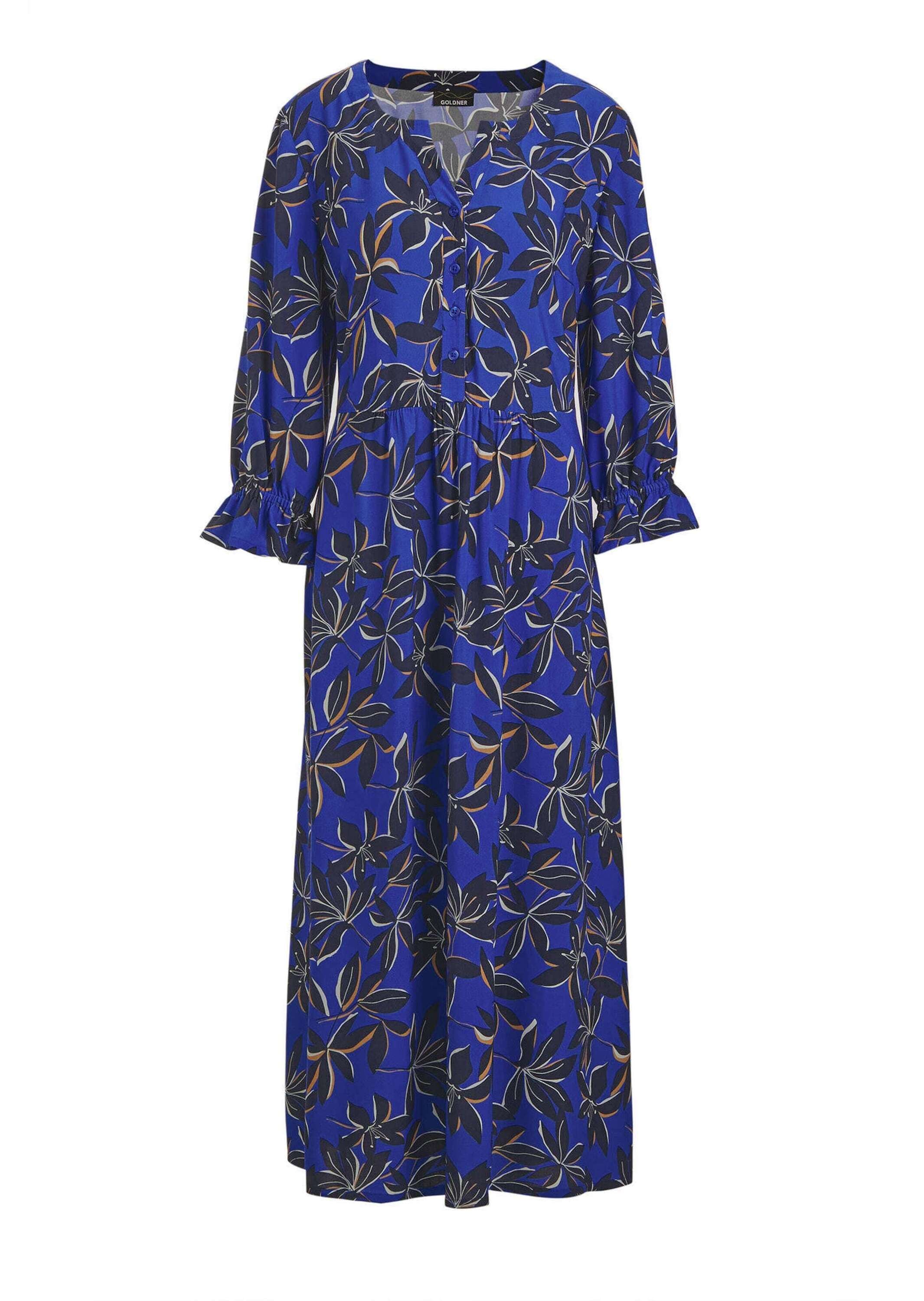 GOLDNER Sommerkleid "Kurzgröße Viskosekleid mit V-Ausschnitt" Blätter-Dessi günstig online kaufen