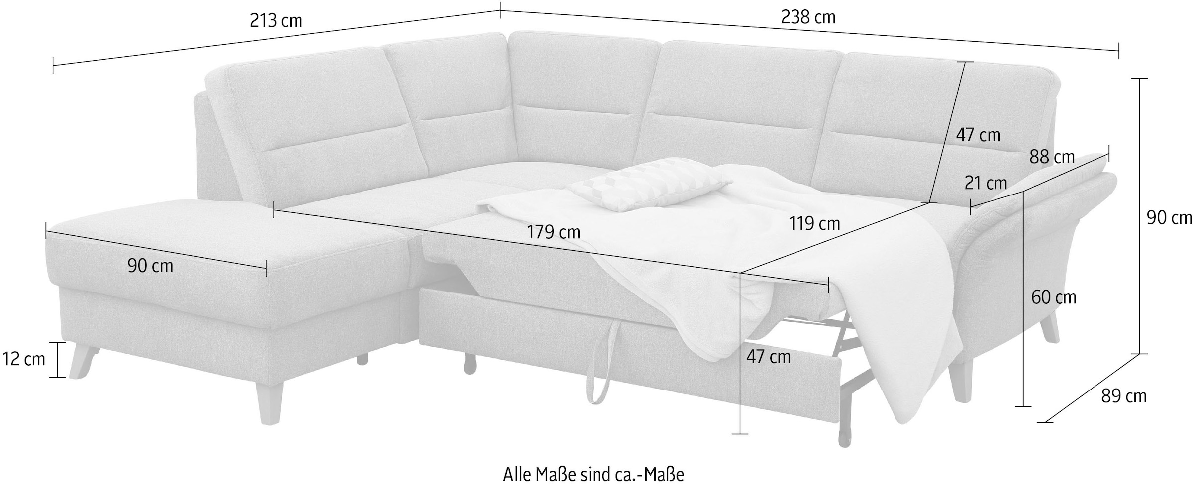 Home affaire Ecksofa »Westerland L-Form«, Federkern-Polsterung, wahlweise mit Bettfunktion, Bettkasten