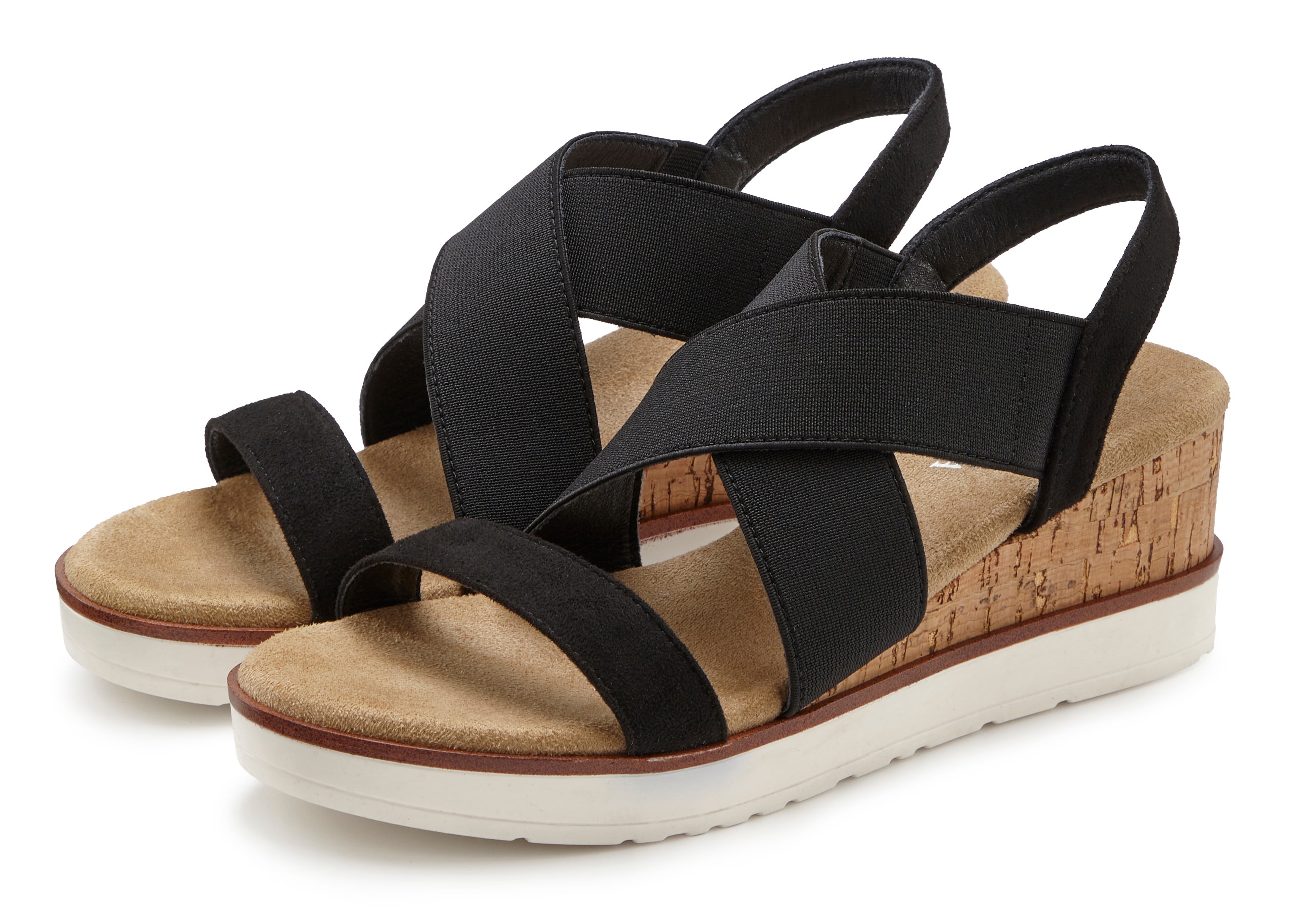 LASCANA Sandalette "Sommerschuh, offener Schuh, Sandale, Keilsandalette," mit elastischen Riemchen VEGAN