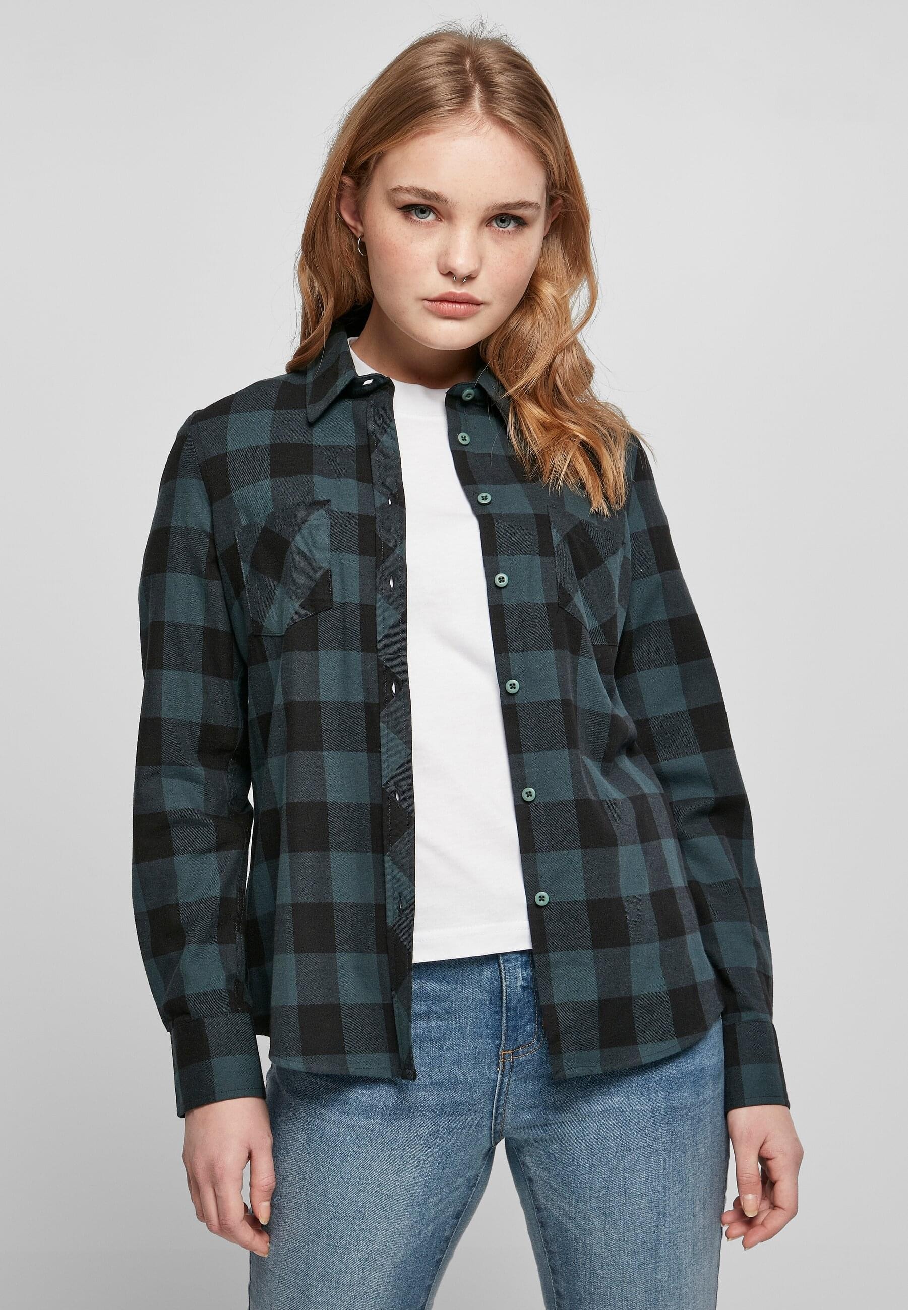 URBAN CLASSICS Langarmhemd »Urban Classics Damen Ladies Turnup Checked Flanell Shirt«, (1 tlg.)