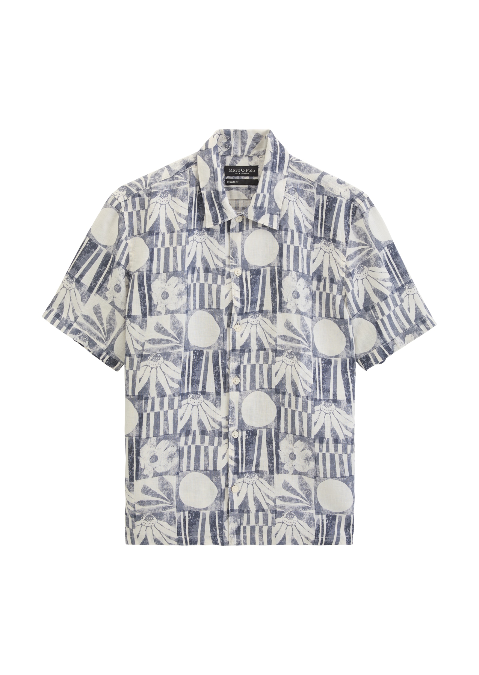 Marc OPolo Kurzarmhemd Leinenhemd regular fit mit Allover-Print günstig online kaufen